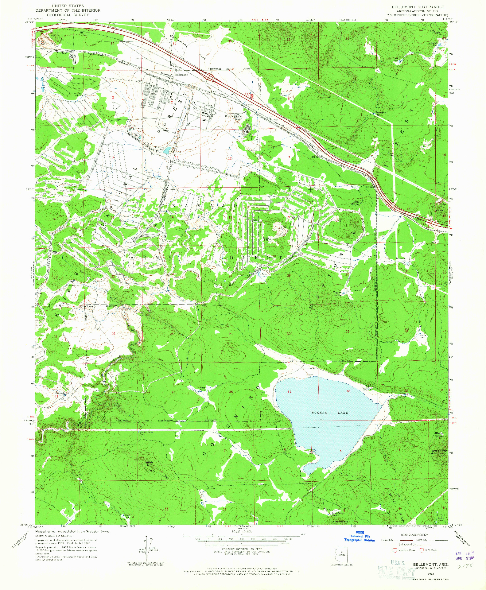 USGS 1:24000-SCALE QUADRANGLE FOR BELLEMONT, AZ 1963