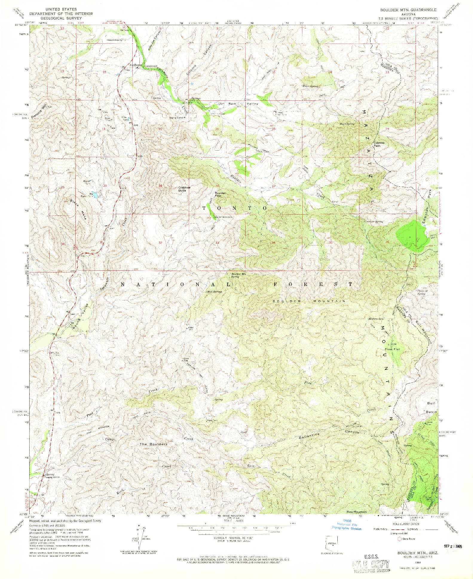 USGS 1:24000-SCALE QUADRANGLE FOR BOULDER MTN, AZ 1964