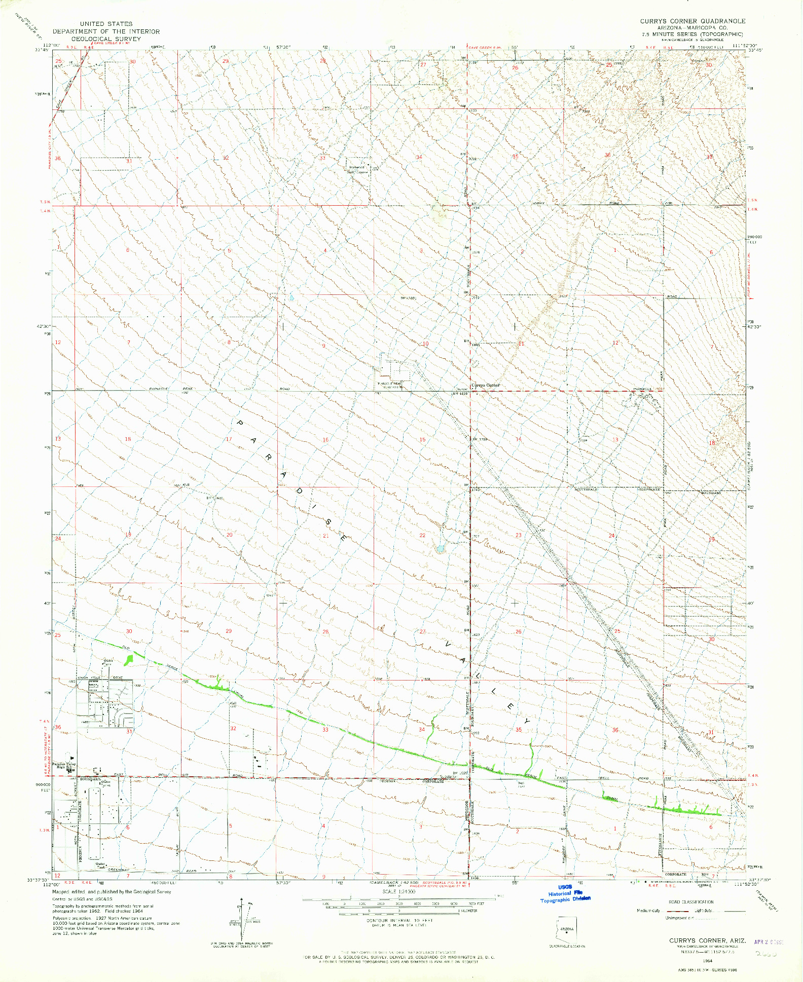 USGS 1:24000-SCALE QUADRANGLE FOR CURRYS CORNER, AZ 1964