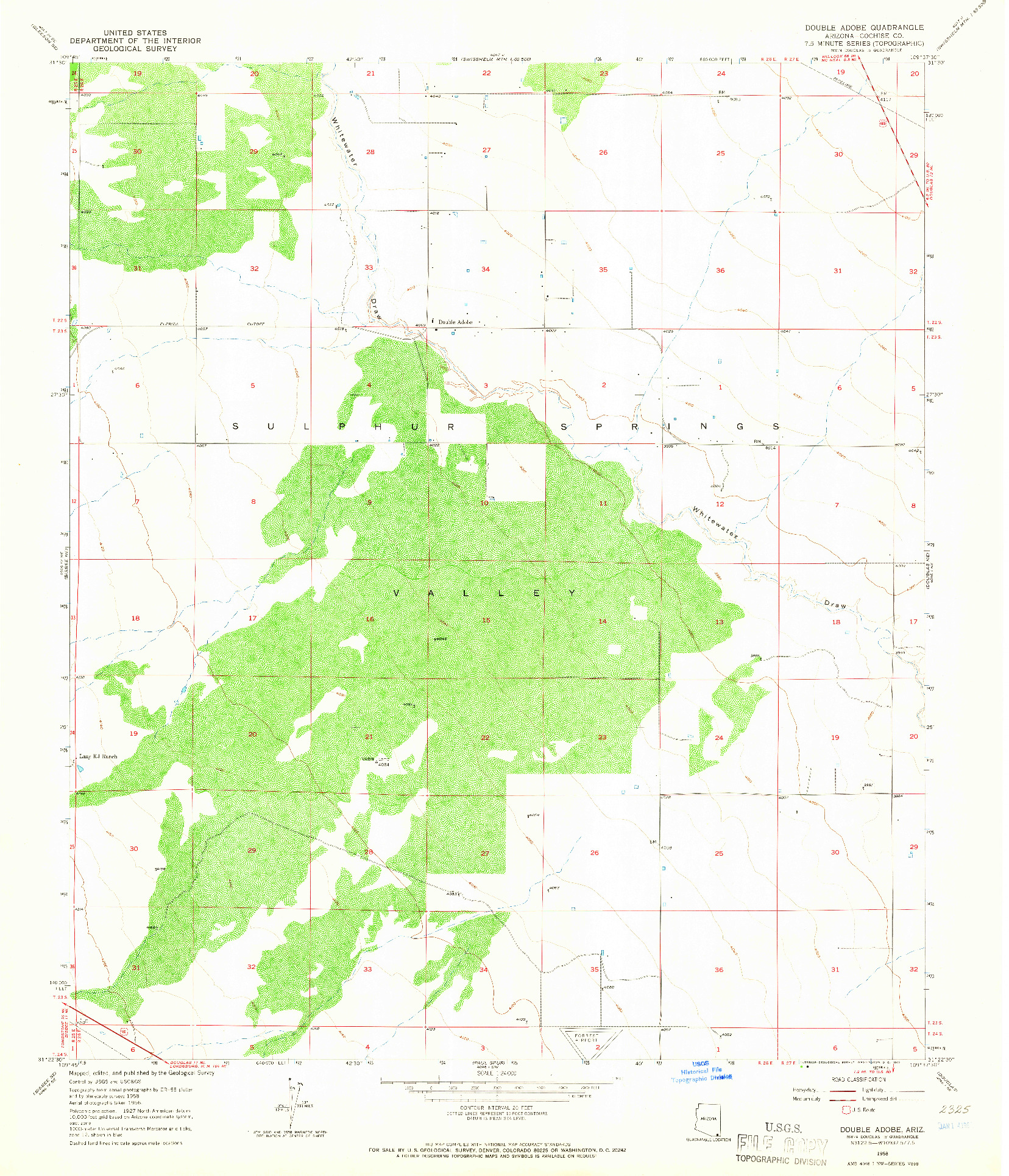 USGS 1:24000-SCALE QUADRANGLE FOR DOUBLE ADOBE, AZ 1958