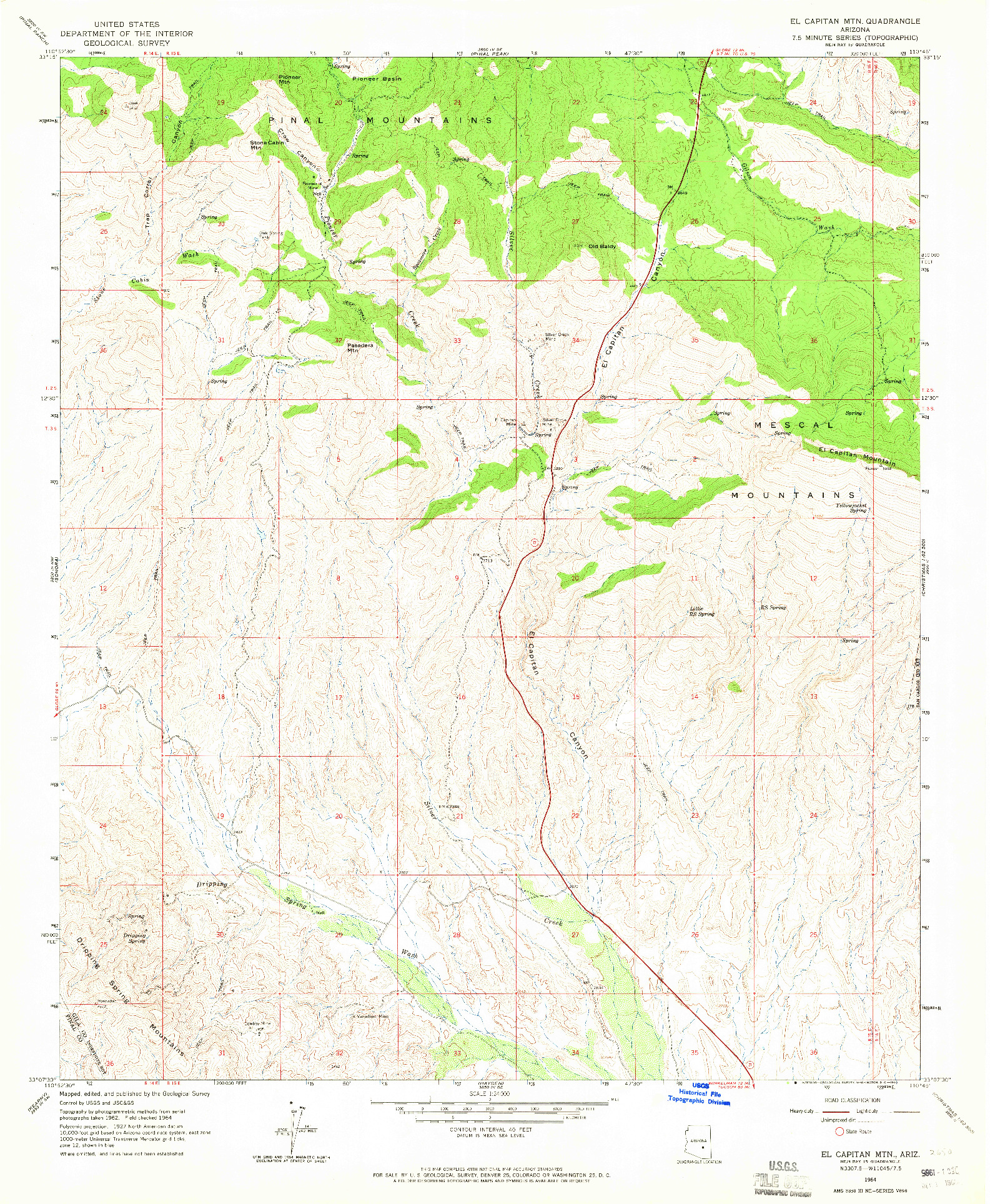 USGS 1:24000-SCALE QUADRANGLE FOR EL CAPITAN MTN, AZ 1964