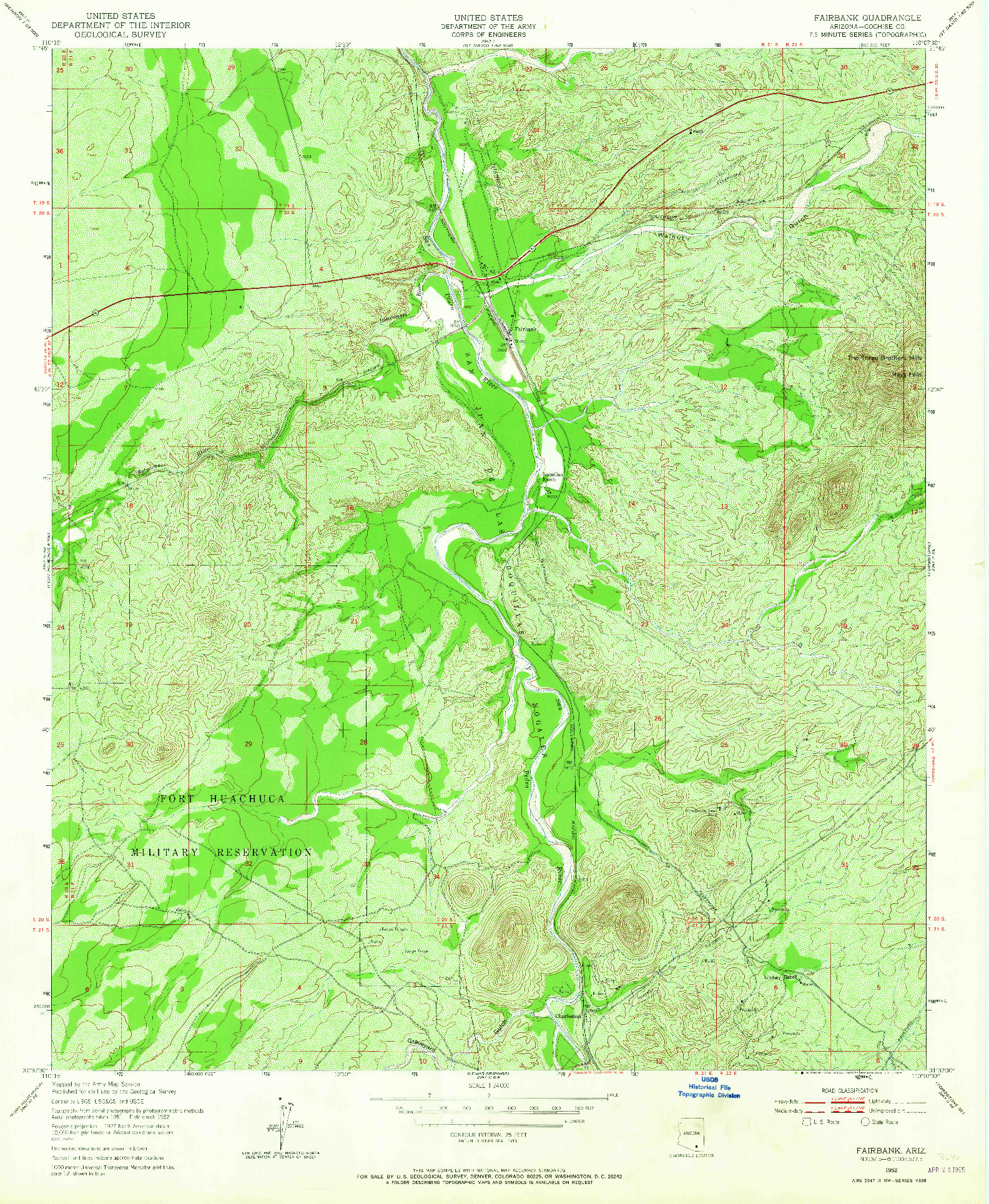 USGS 1:24000-SCALE QUADRANGLE FOR FAIRBANK, AZ 1952