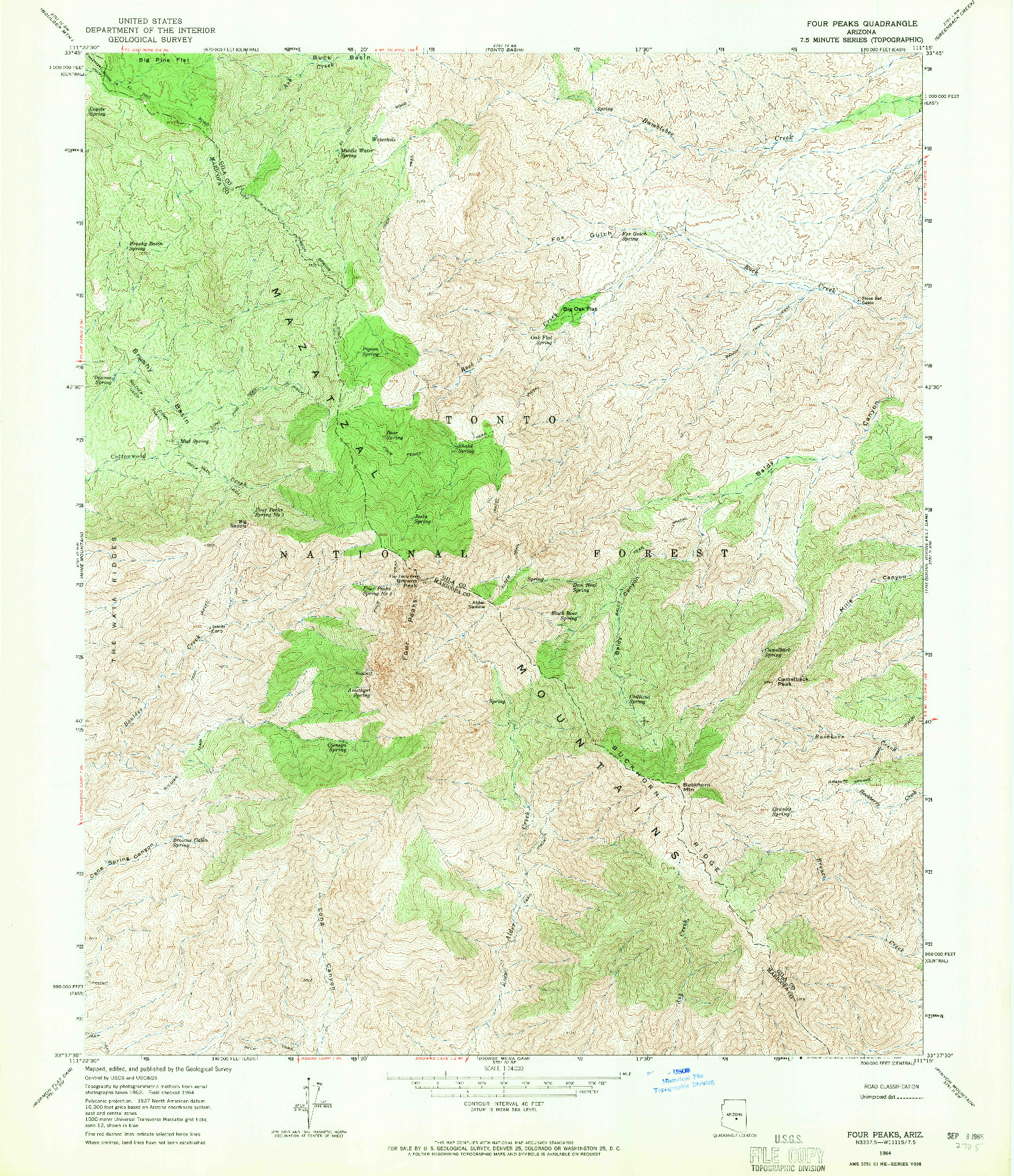 USGS 1:24000-SCALE QUADRANGLE FOR FOUR PEAKS, AZ 1964