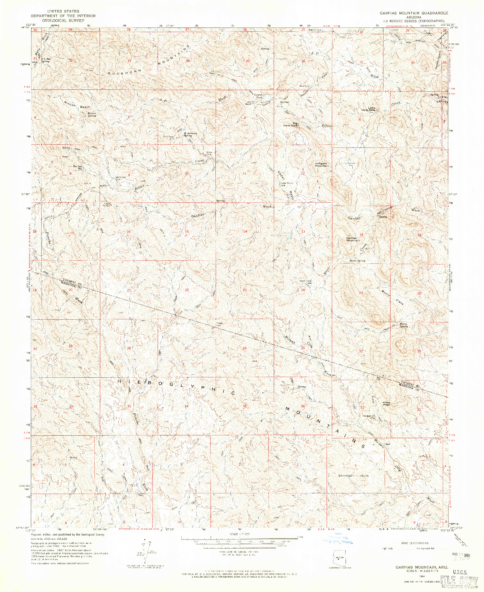 USGS 1:24000-SCALE QUADRANGLE FOR GARFIAS MOUNTAIN, AZ 1964