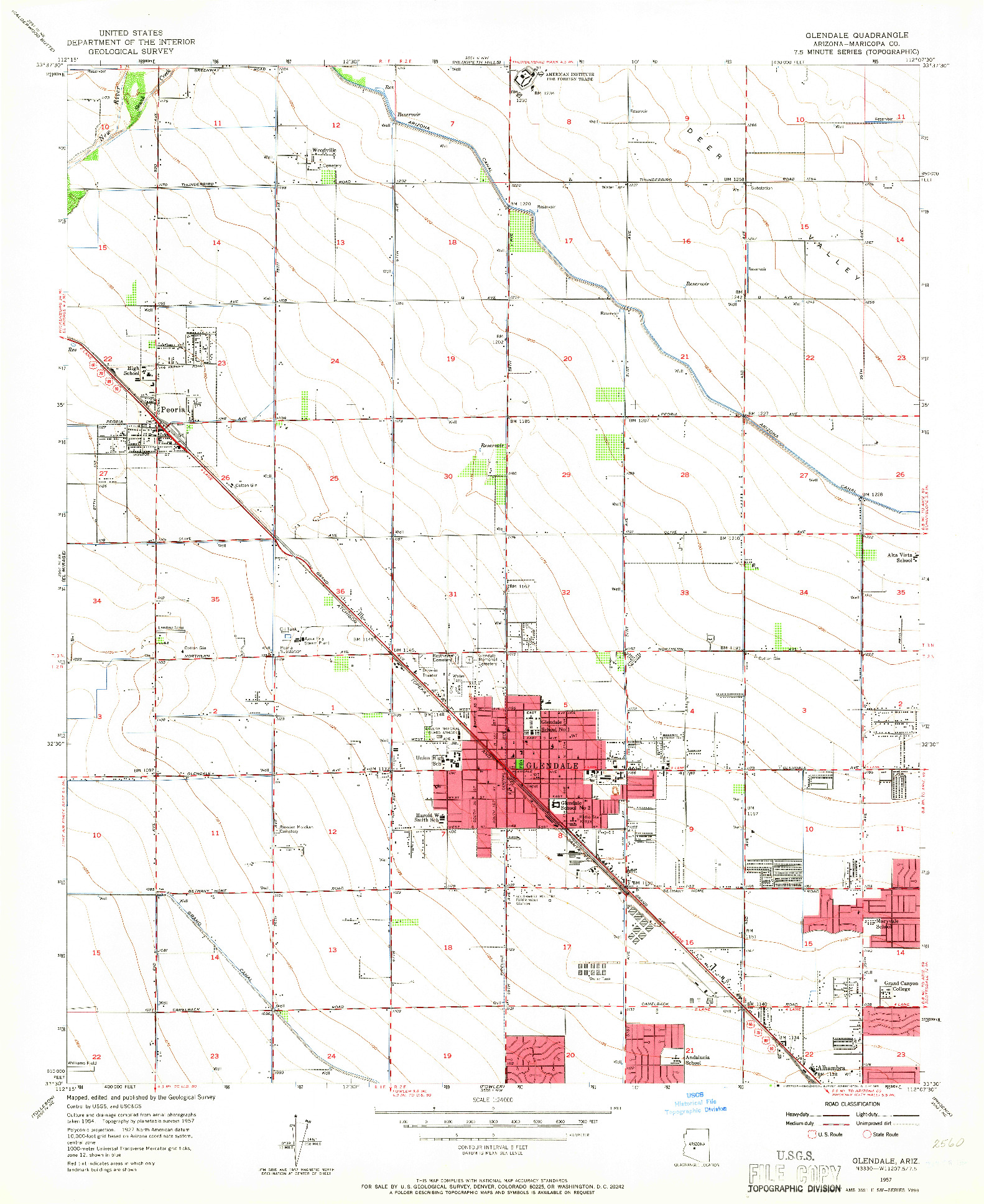 USGS 1:24000-SCALE QUADRANGLE FOR GLENDALE, AZ 1957