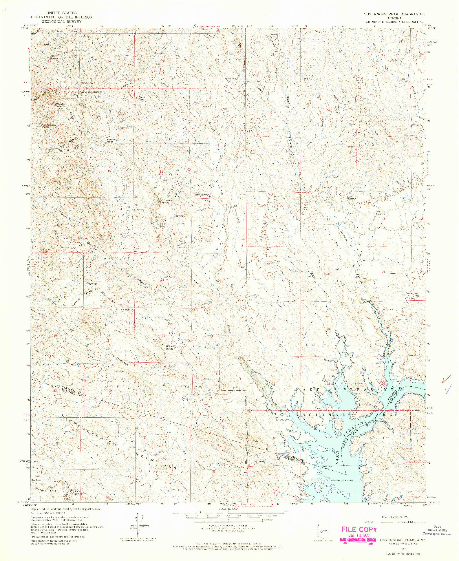 USGS 1:24000-SCALE QUADRANGLE FOR GOVERNORS PEAK, AZ 1964