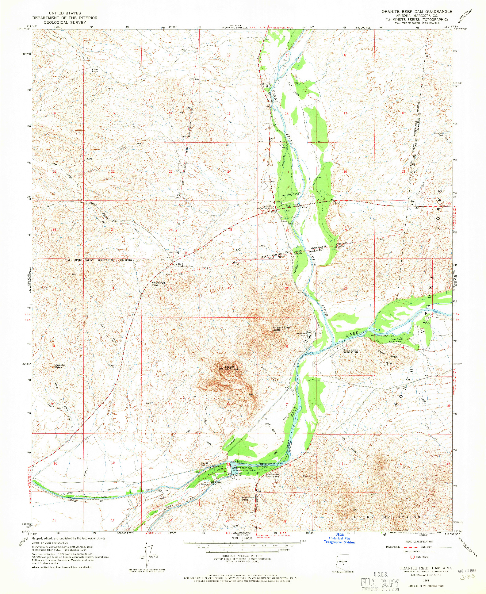 USGS 1:24000-SCALE QUADRANGLE FOR GRANITE REEF DAM, AZ 1964