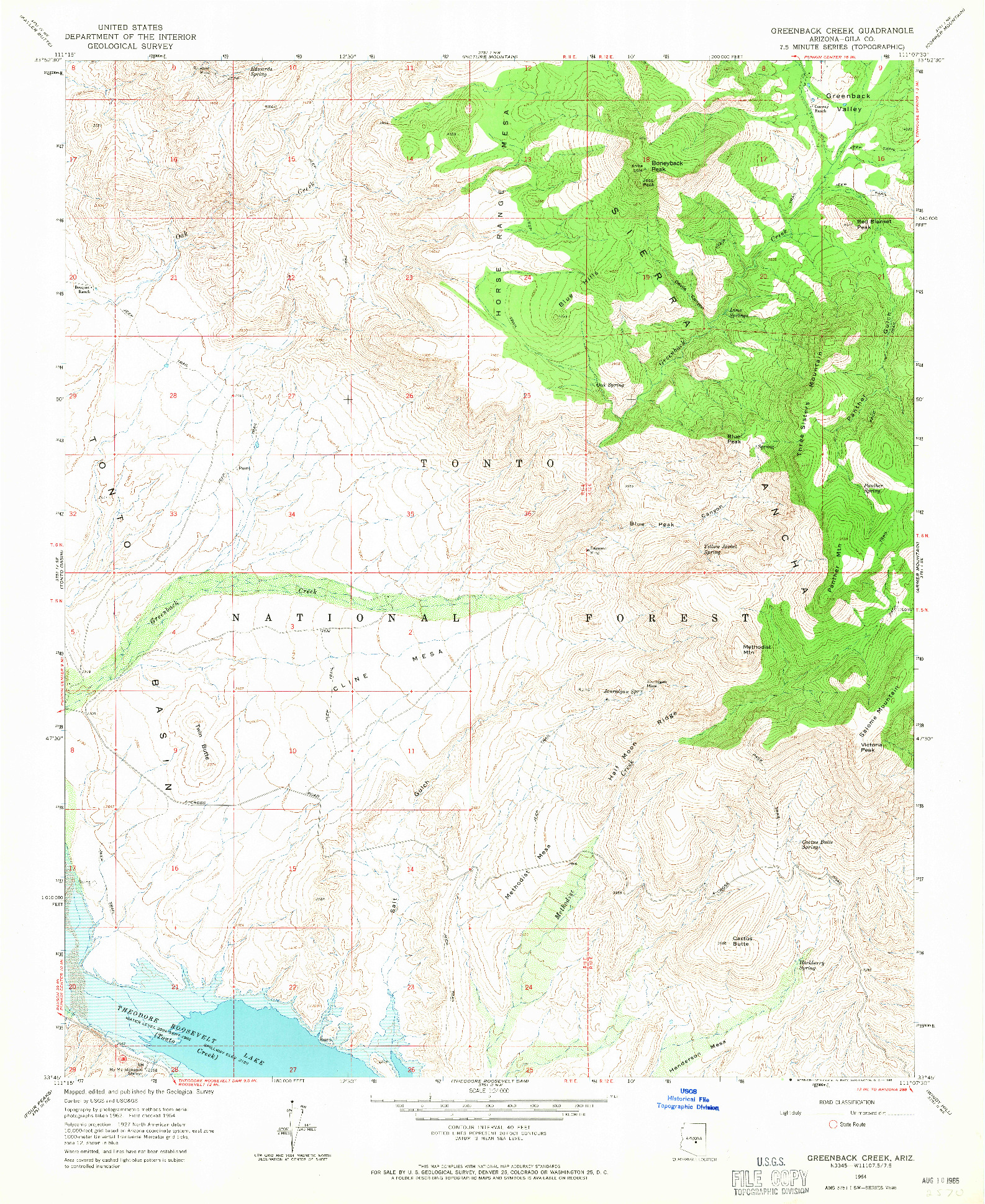 USGS 1:24000-SCALE QUADRANGLE FOR GREENBACK CREEK, AZ 1964