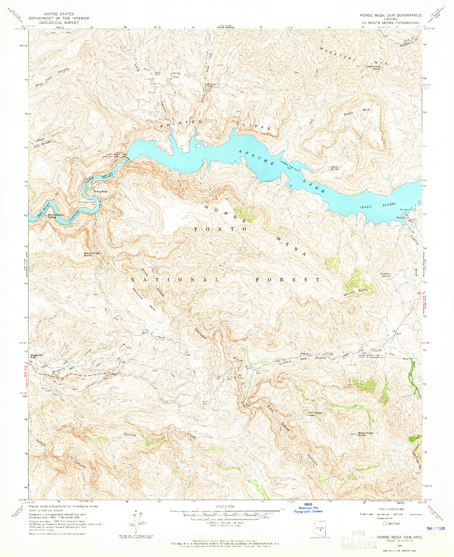 USGS 1:24000-SCALE QUADRANGLE FOR HORSE MESA DAM, AZ 1964