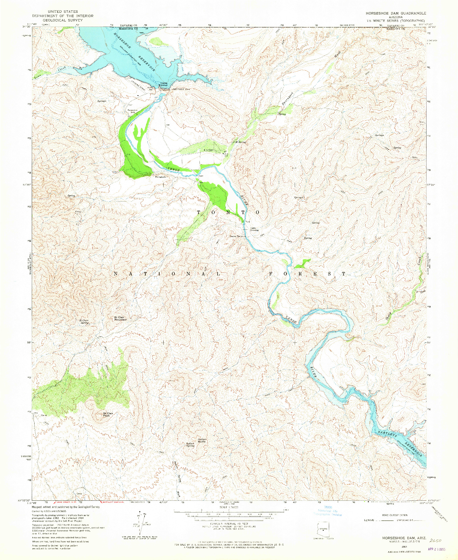 USGS 1:24000-SCALE QUADRANGLE FOR HORSESHOE DAM, AZ 1964