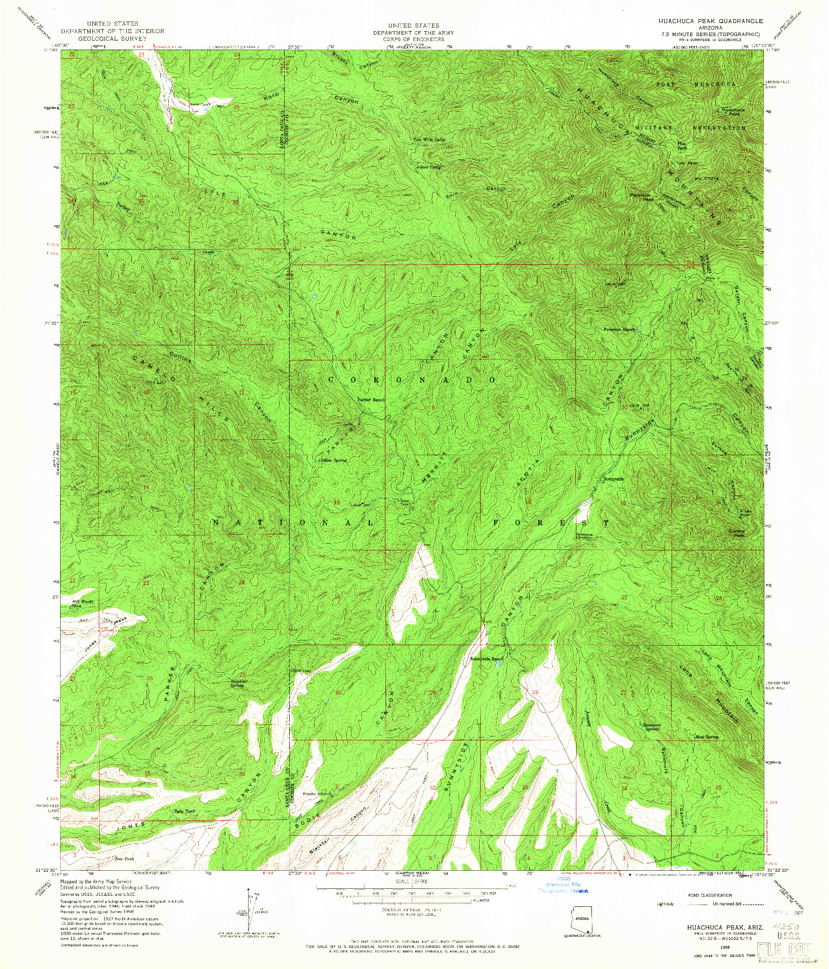 USGS 1:24000-SCALE QUADRANGLE FOR HUACHUCA PEAK, AZ 1958