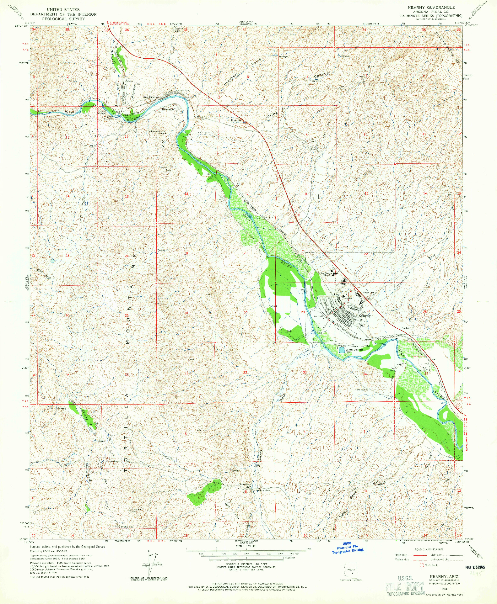 USGS 1:24000-SCALE QUADRANGLE FOR KEARNY, AZ 1964