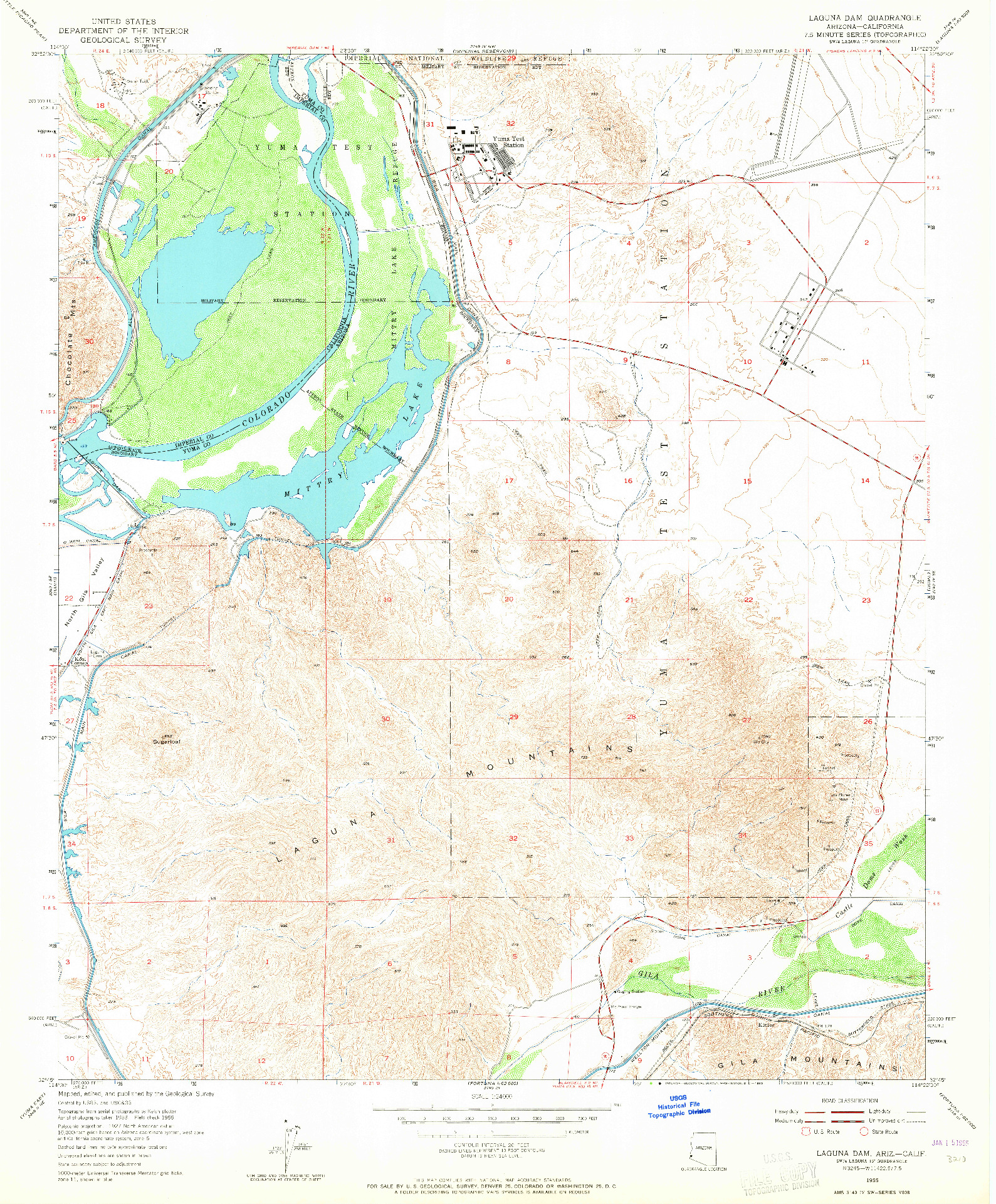 USGS 1:24000-SCALE QUADRANGLE FOR LAGUNA DAM, AZ 1955