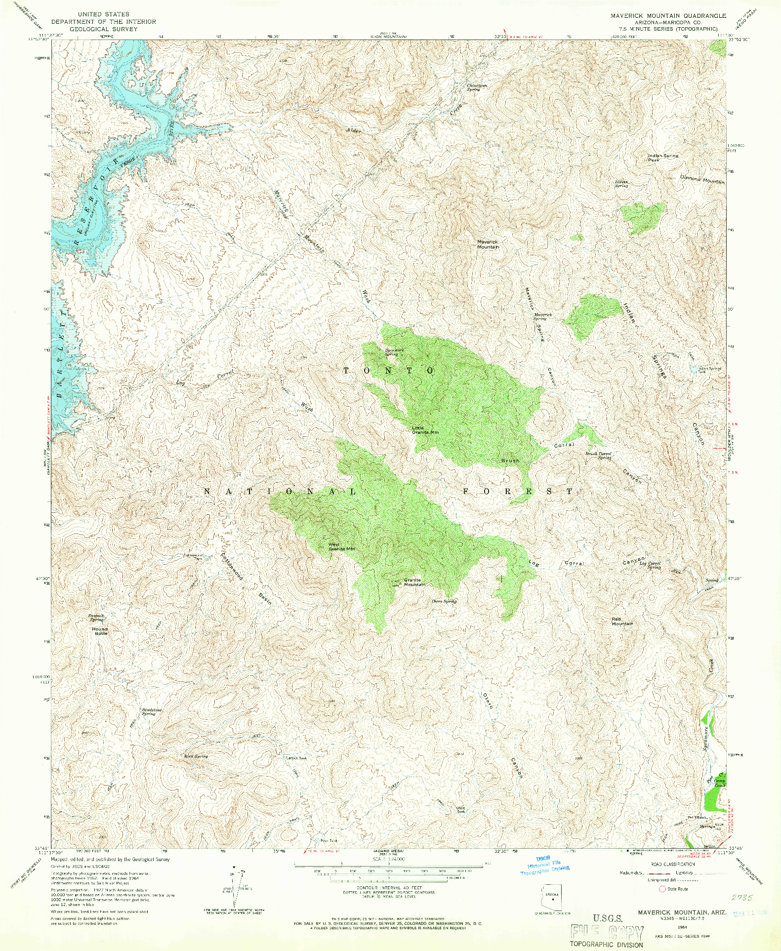 USGS 1:24000-SCALE QUADRANGLE FOR MAVERICK MOUNTAIN, AZ 1964