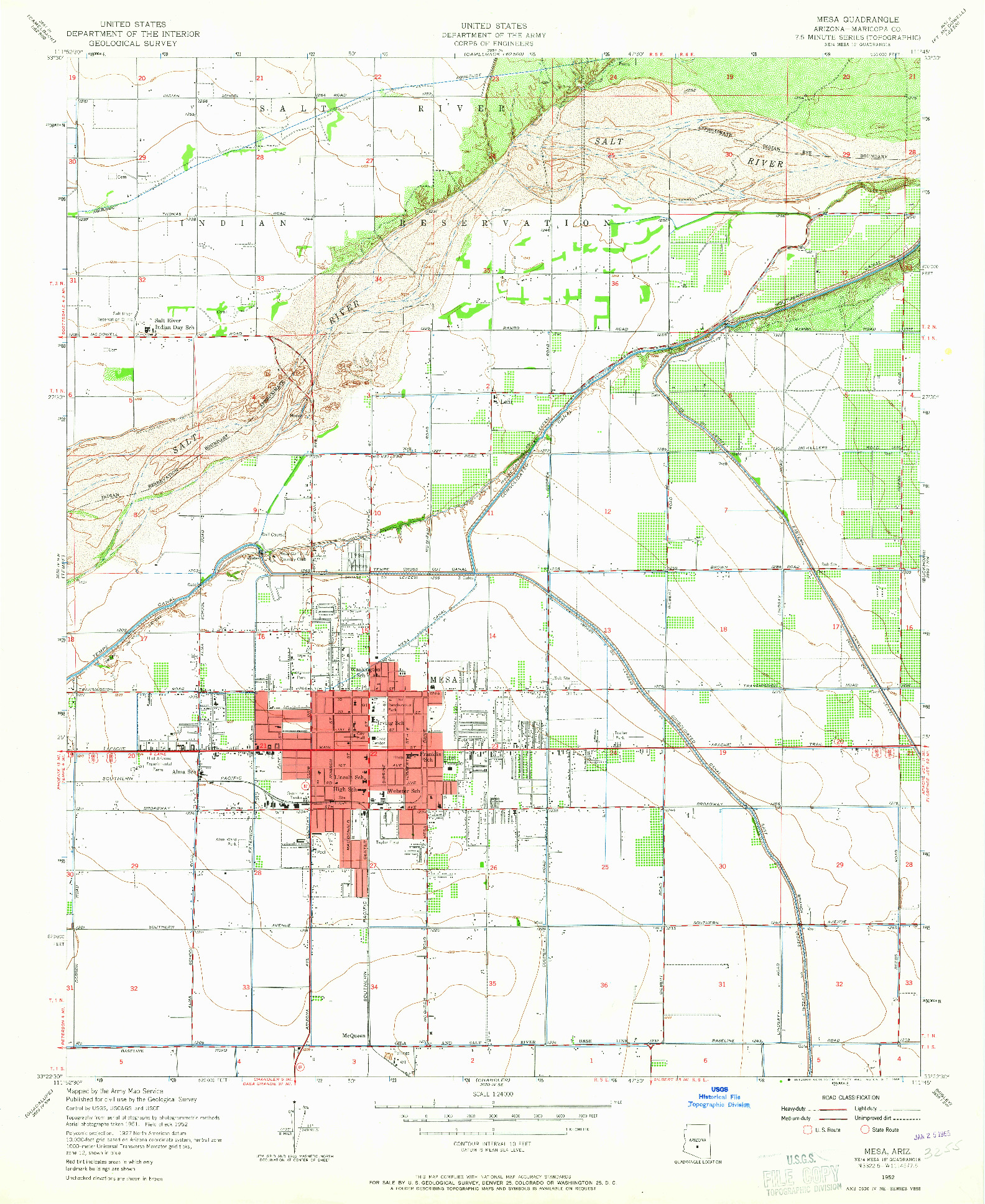 USGS 1:24000-SCALE QUADRANGLE FOR MESA, AZ 1952