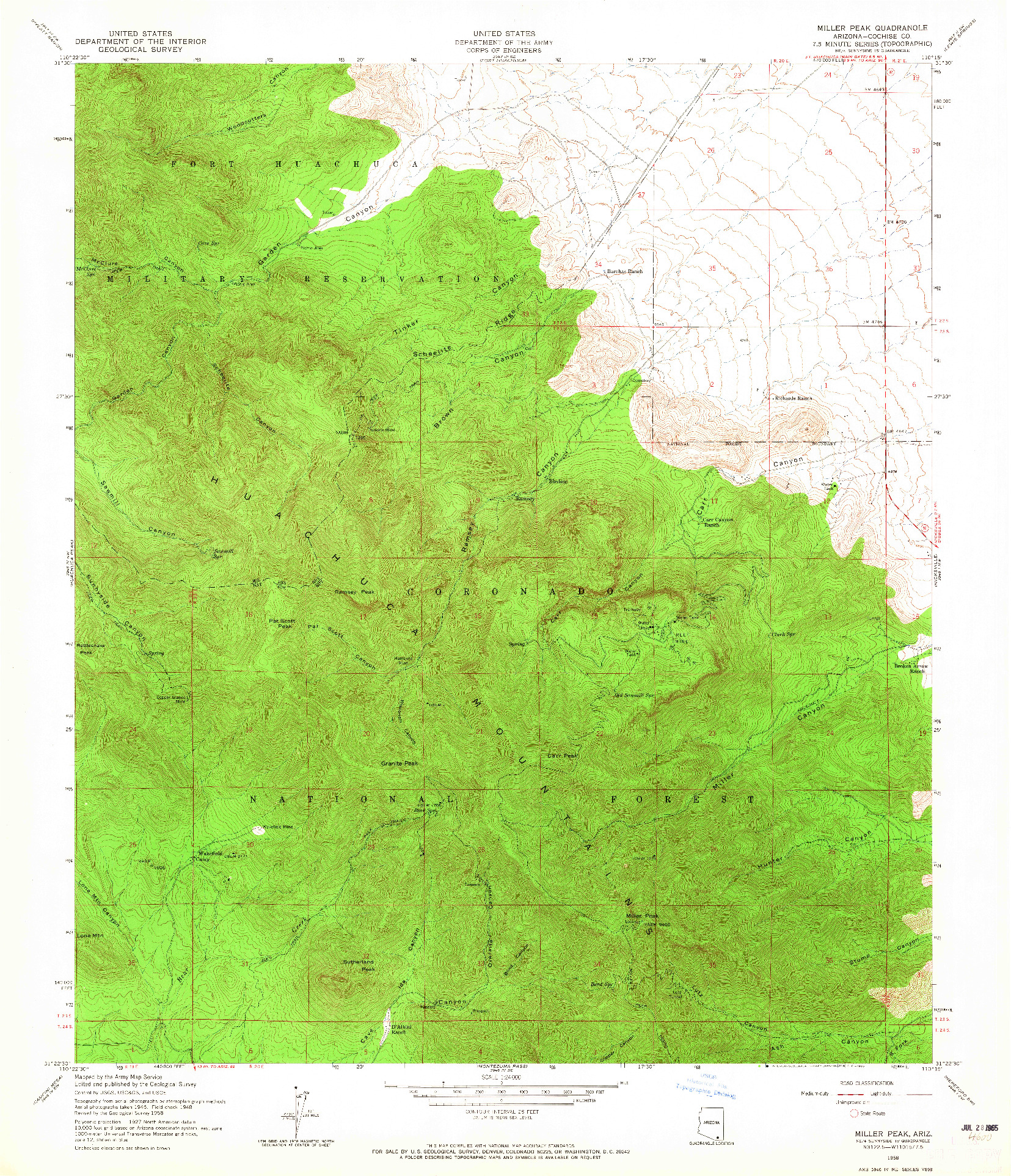 USGS 1:24000-SCALE QUADRANGLE FOR MILLER PEAK, AZ 1958