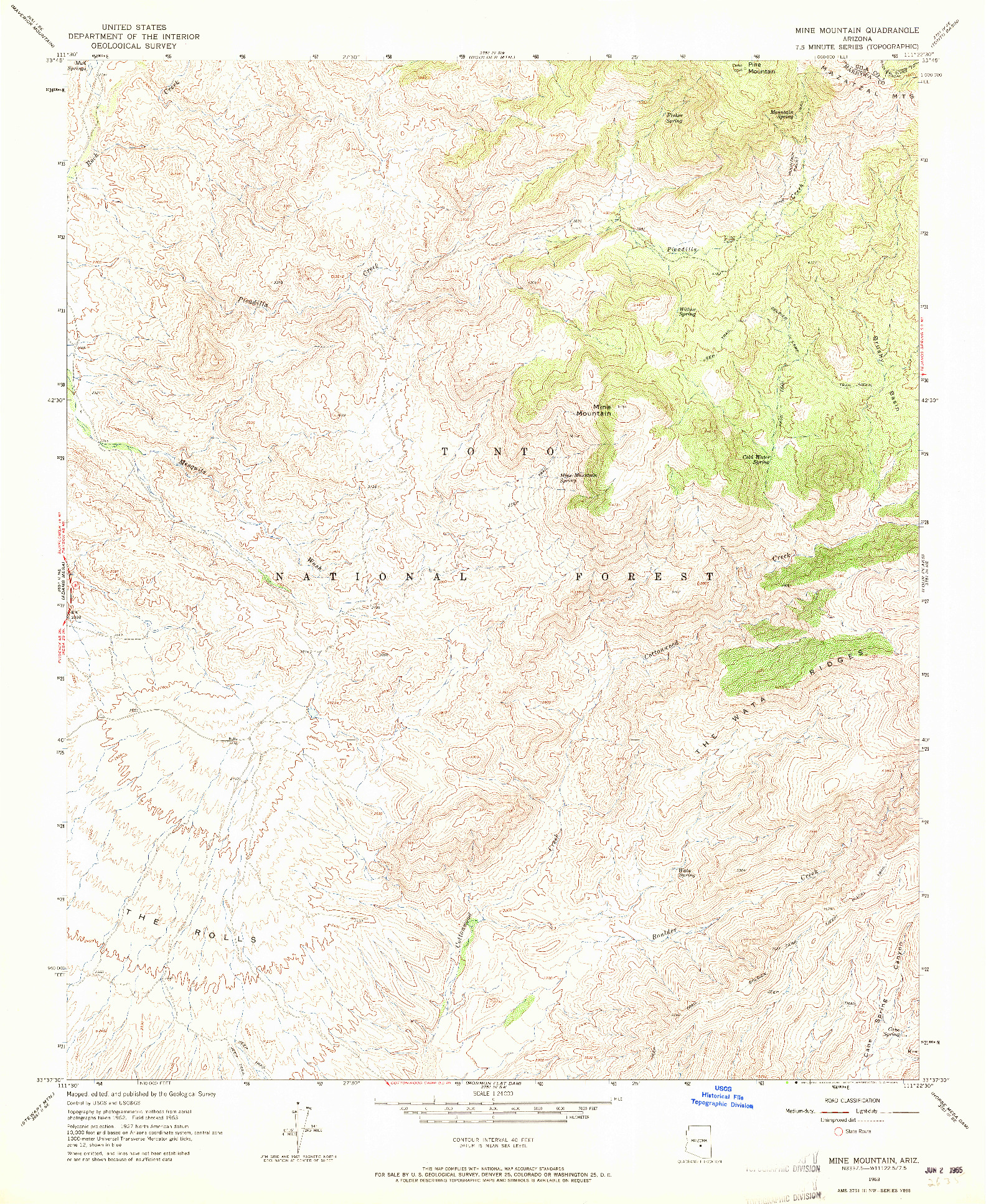 USGS 1:24000-SCALE QUADRANGLE FOR MINE MOUNTAIN, AZ 1963