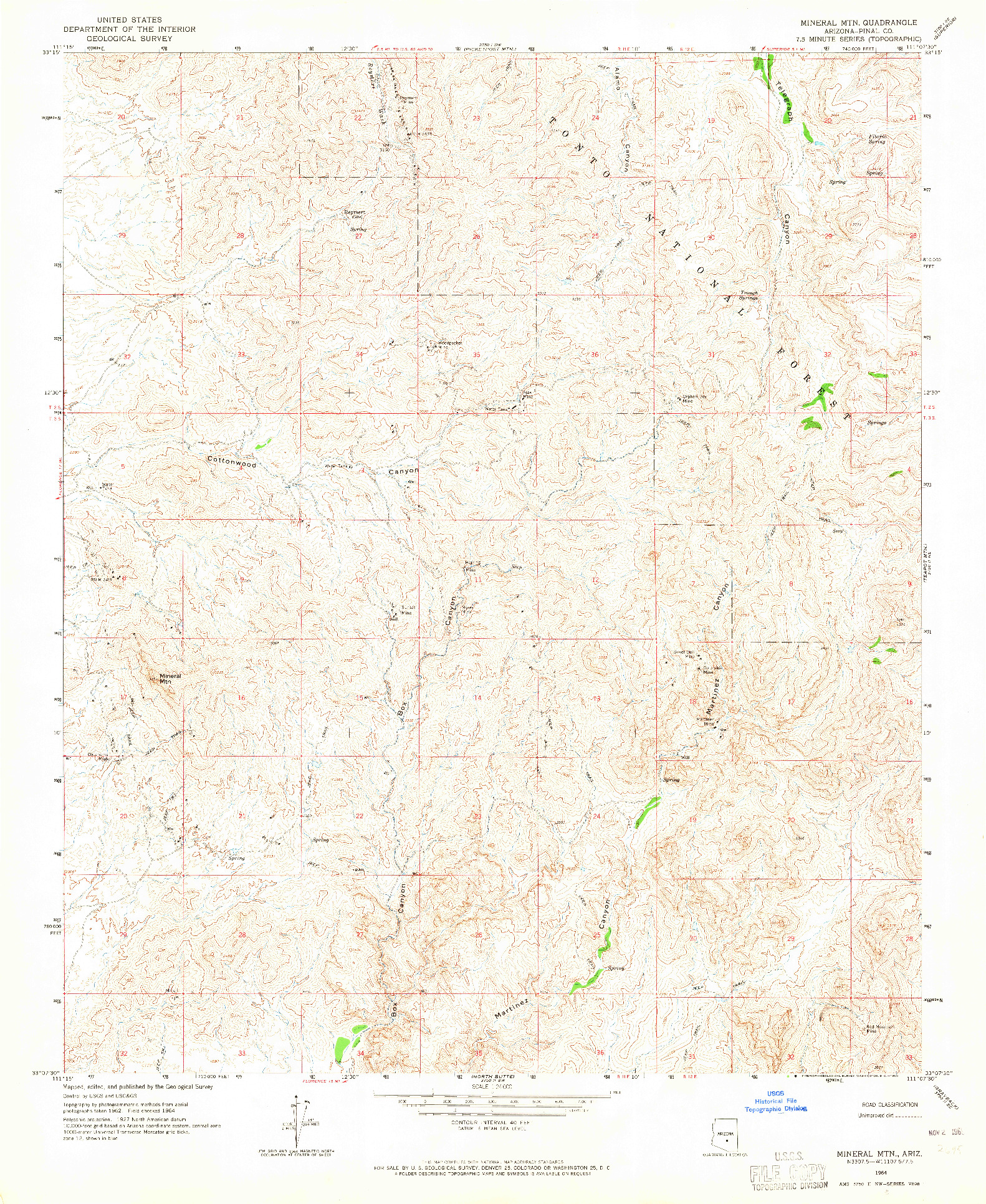 USGS 1:24000-SCALE QUADRANGLE FOR MINERAL MTN, AZ 1964