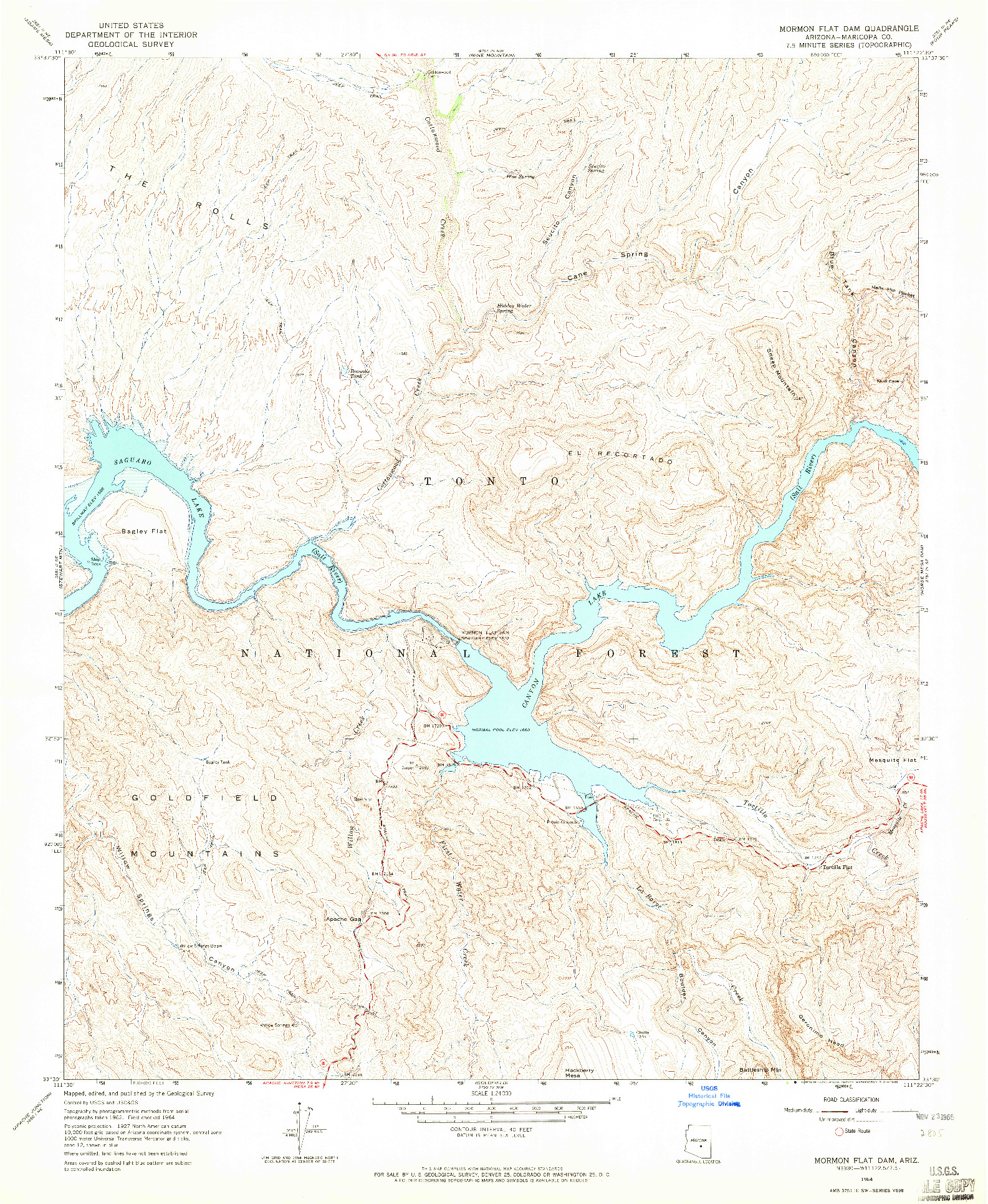 USGS 1:24000-SCALE QUADRANGLE FOR MORMON FLAT DAM, AZ 1964