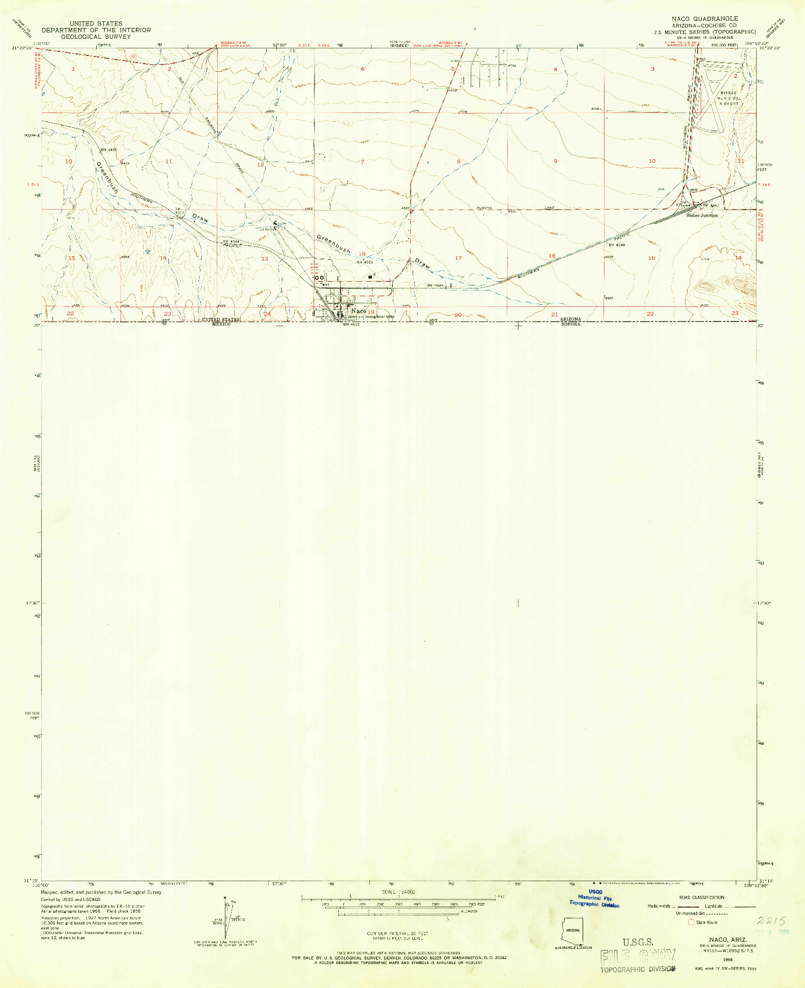 USGS 1:24000-SCALE QUADRANGLE FOR NACO, AZ 1958