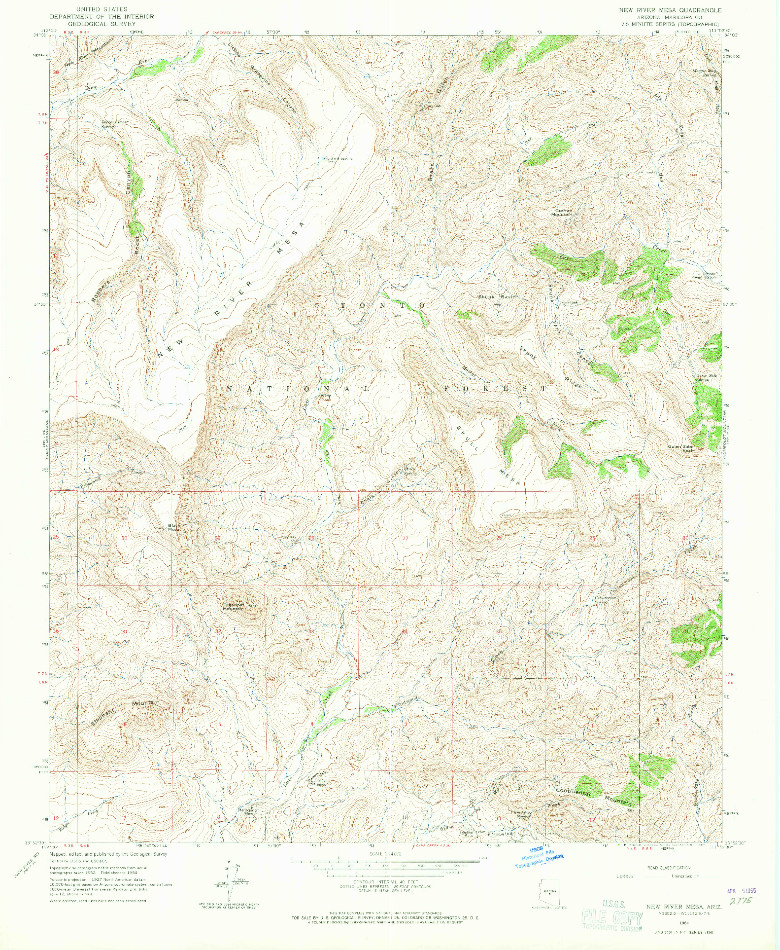 USGS 1:24000-SCALE QUADRANGLE FOR NEW RIVER MESA, AZ 1964