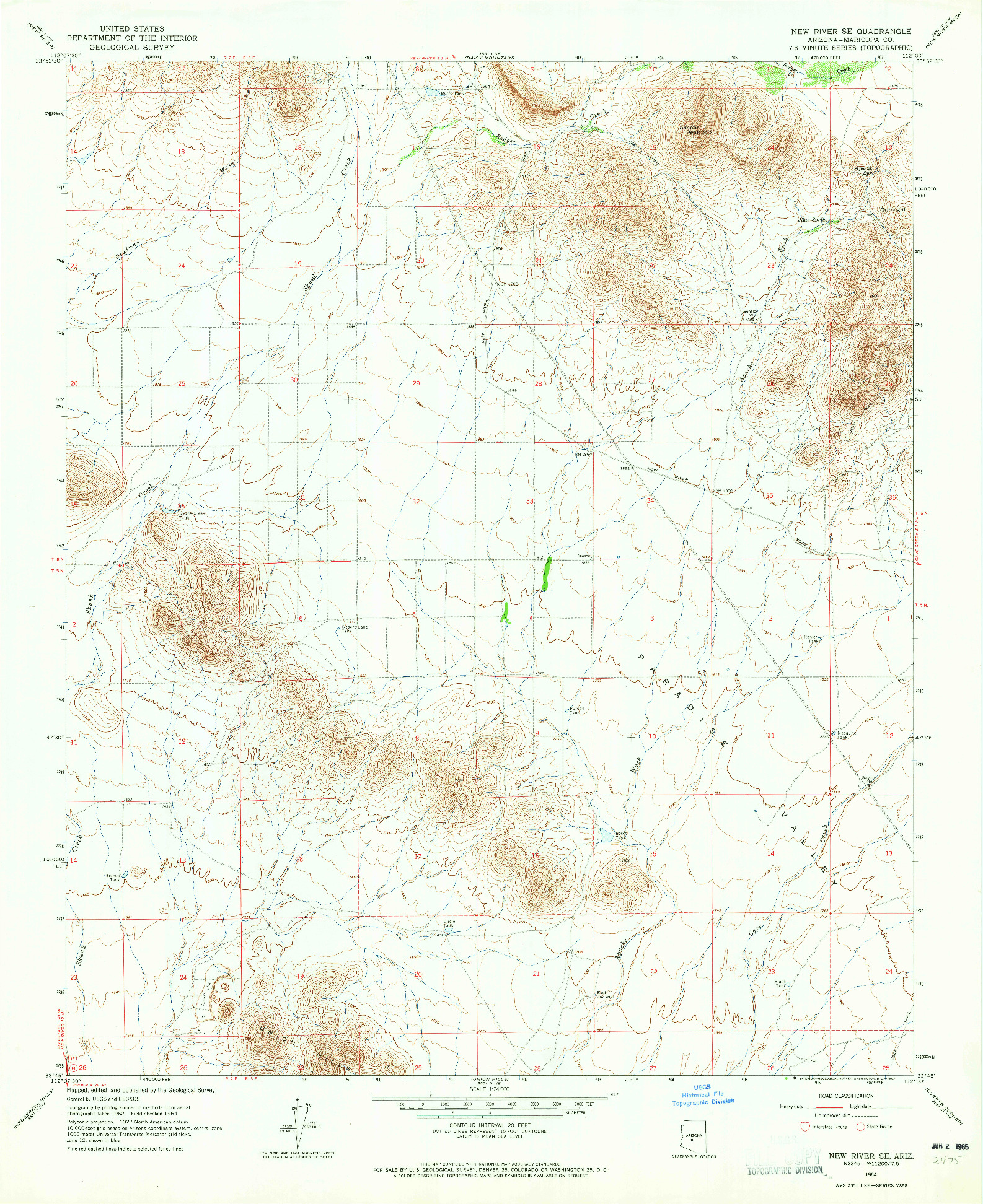 USGS 1:24000-SCALE QUADRANGLE FOR NEW RIVER SE, AZ 1964