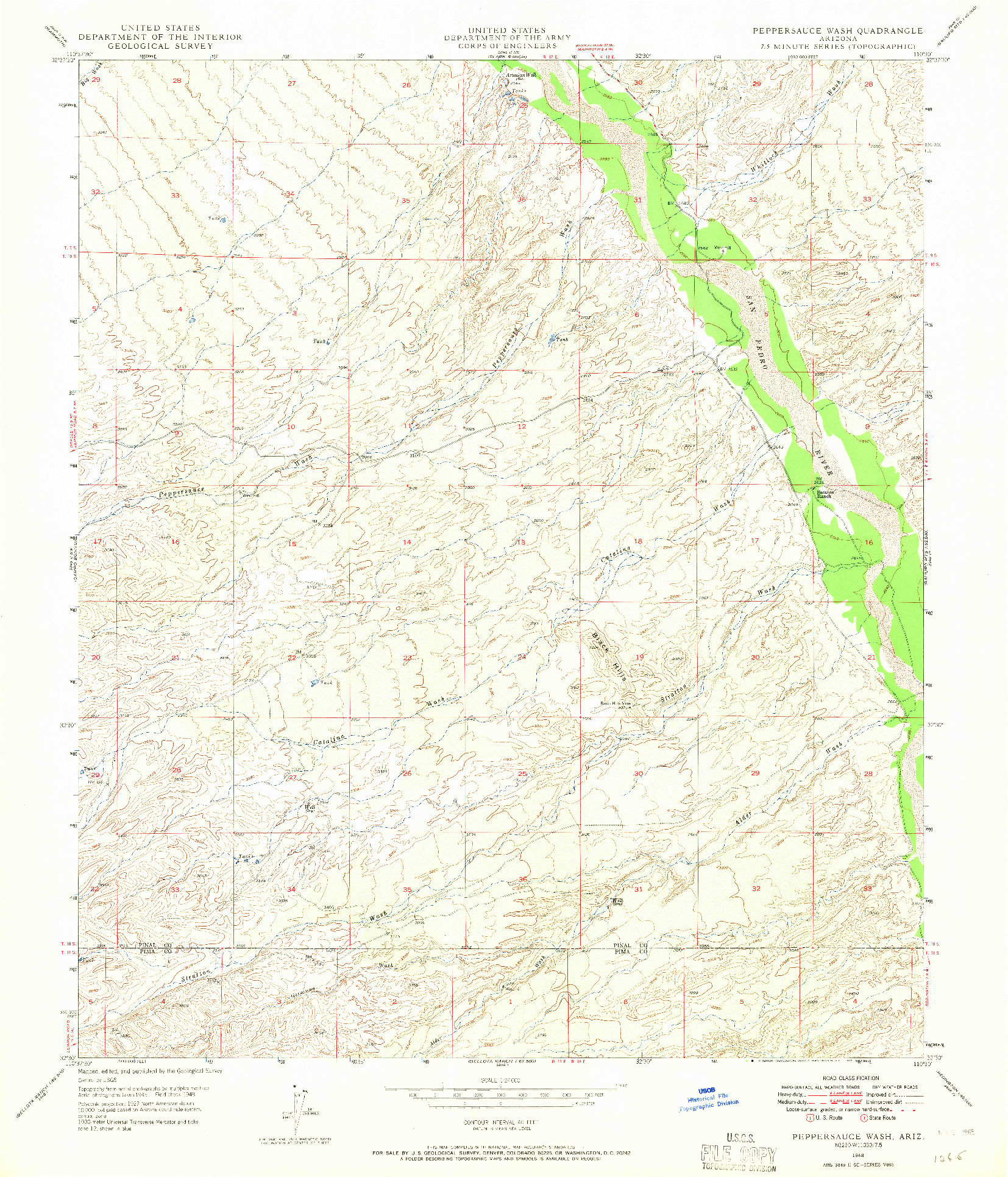 USGS 1:24000-SCALE QUADRANGLE FOR PEPPERSAUCE WASH, AZ 1948