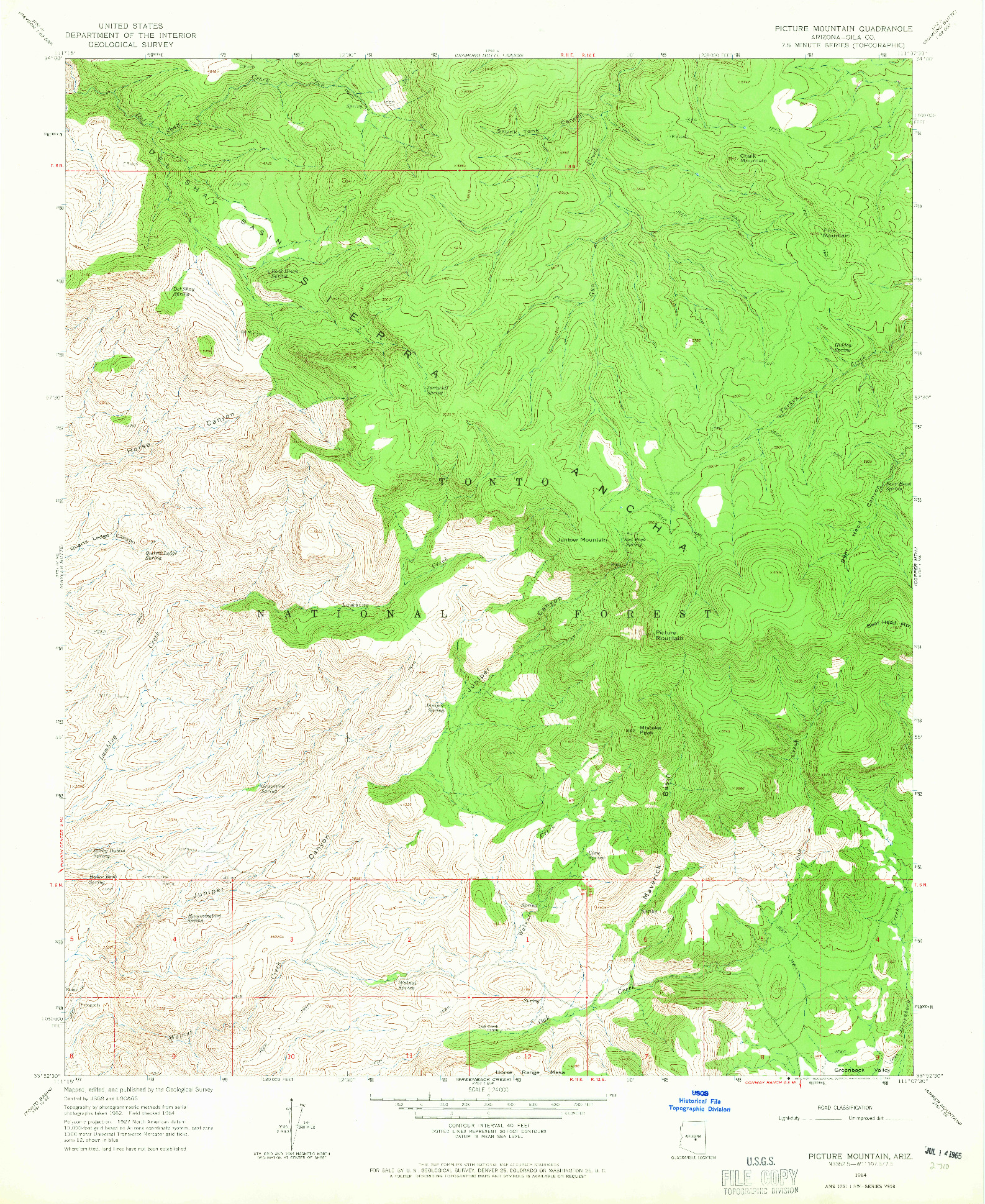 USGS 1:24000-SCALE QUADRANGLE FOR PICTURE MOUNTAIN, AZ 1964