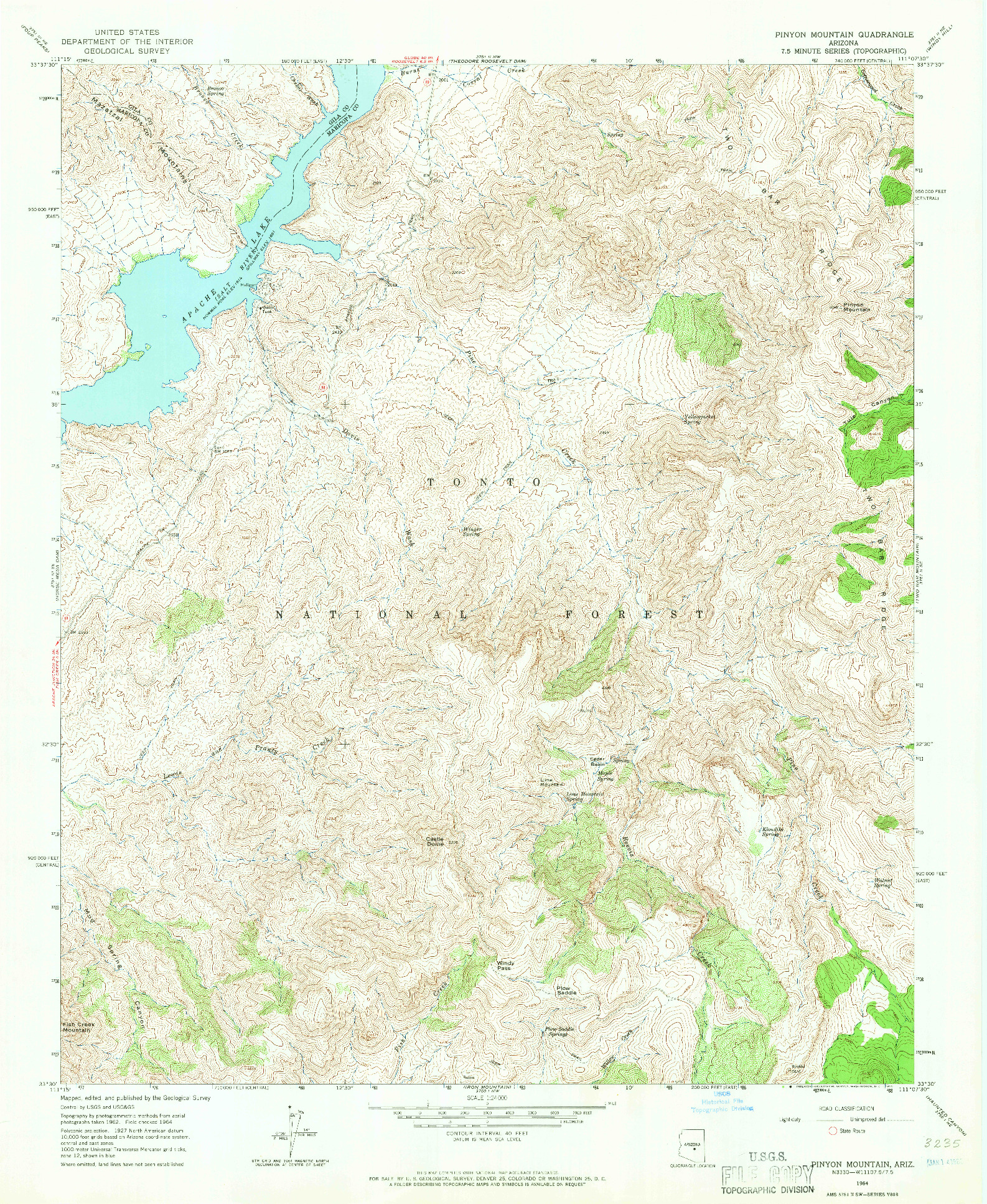 USGS 1:24000-SCALE QUADRANGLE FOR PINYON MOUNTAIN, AZ 1964