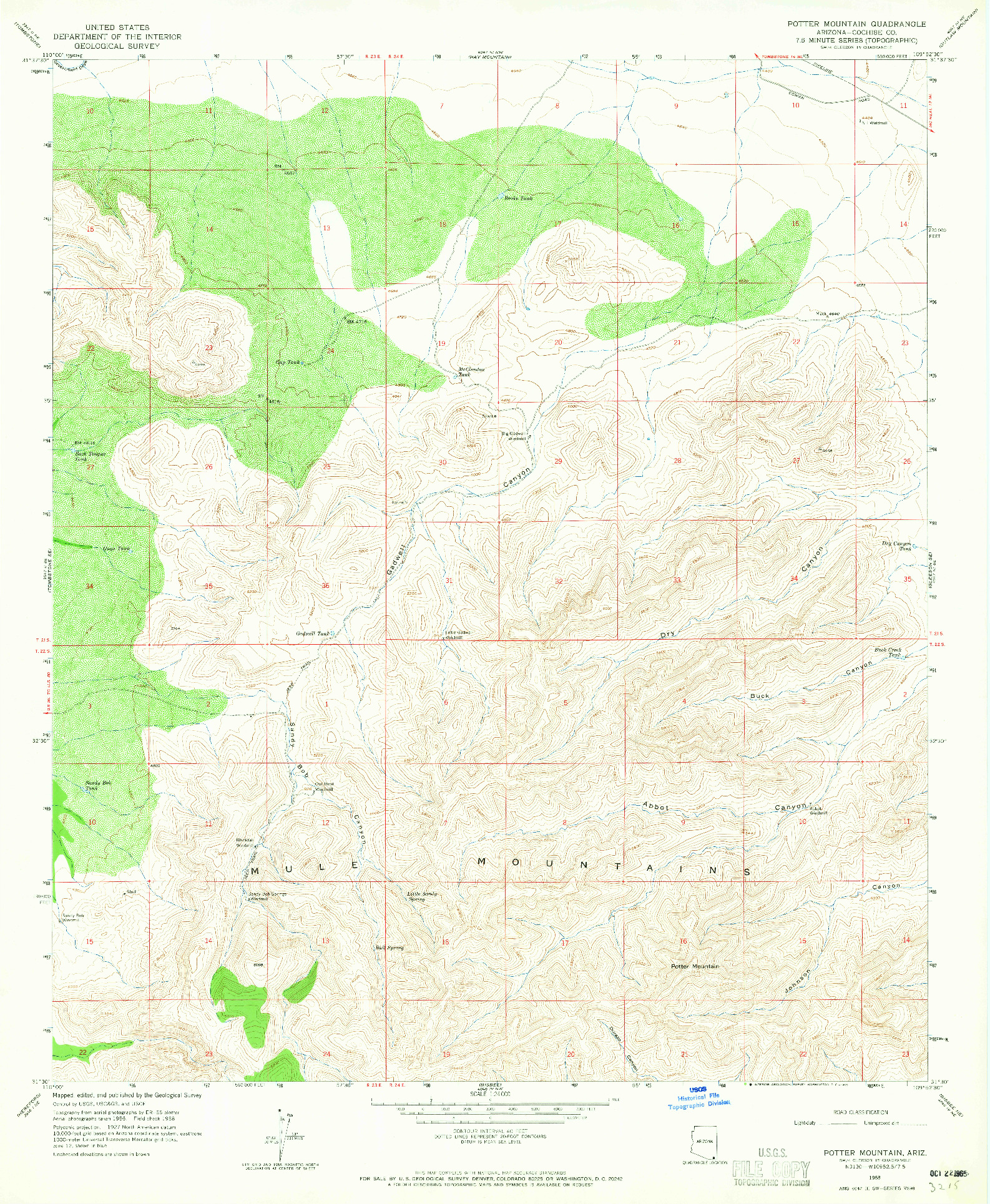 USGS 1:24000-SCALE QUADRANGLE FOR POTTER MOUNTAIN, AZ 1958