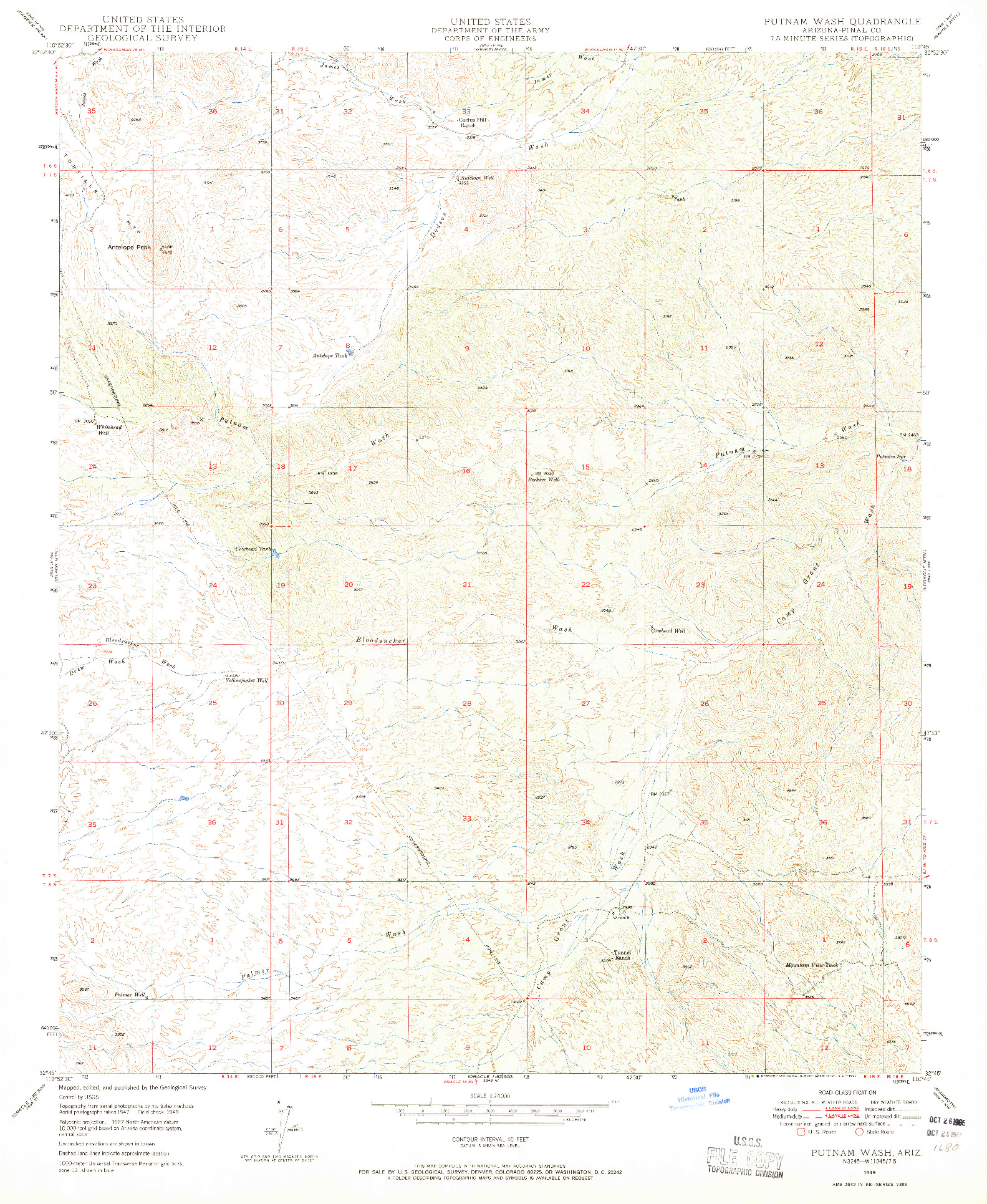 USGS 1:24000-SCALE QUADRANGLE FOR PUTNAM WASH, AZ 1949