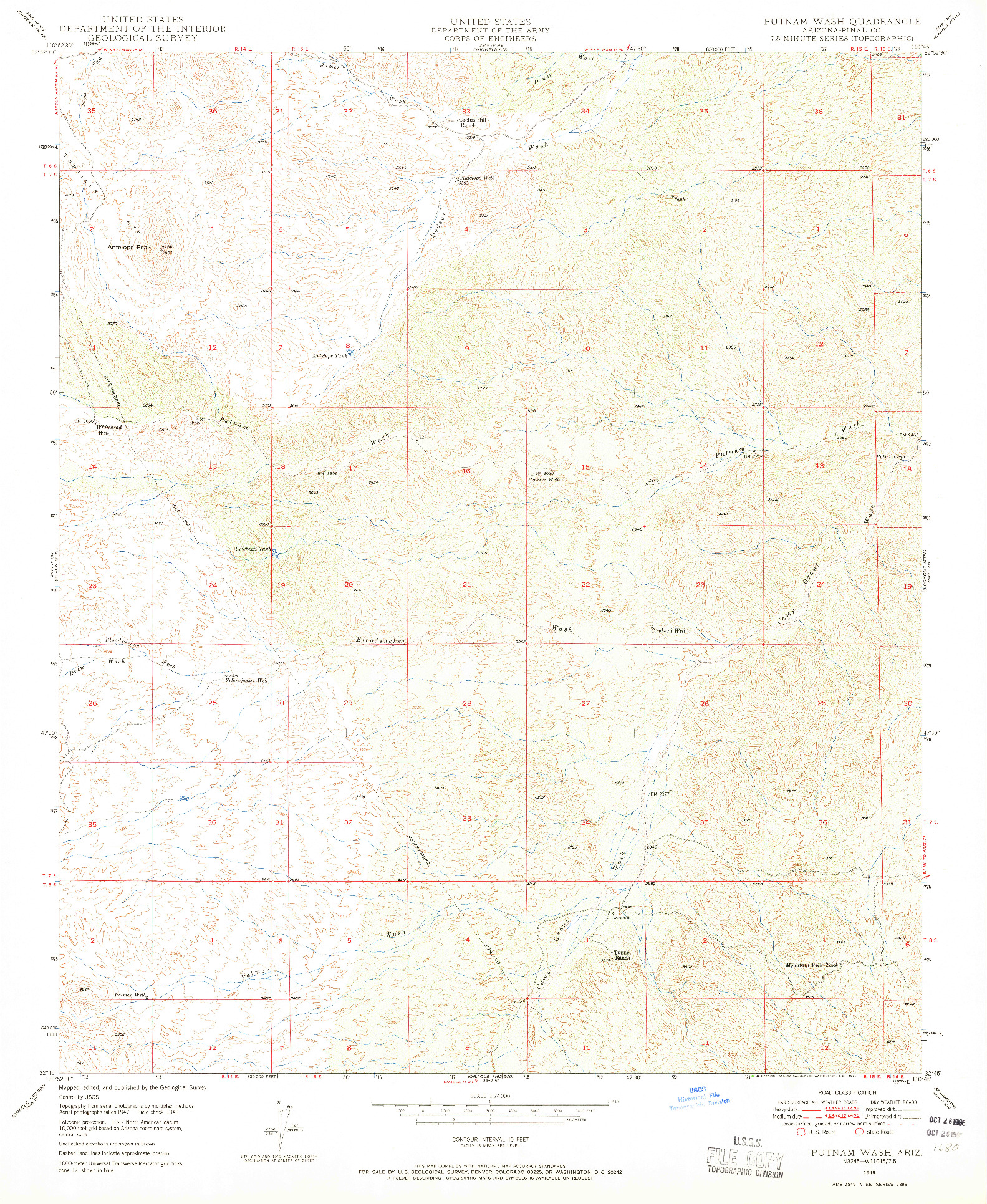USGS 1:24000-SCALE QUADRANGLE FOR PUTNAM WASH, AZ 1949