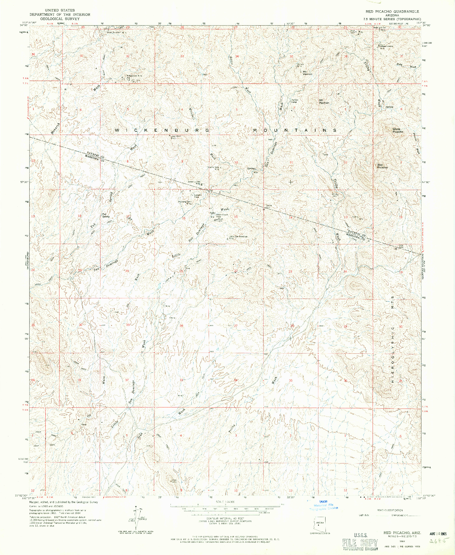 USGS 1:24000-SCALE QUADRANGLE FOR RED PICACHO, AZ 1964