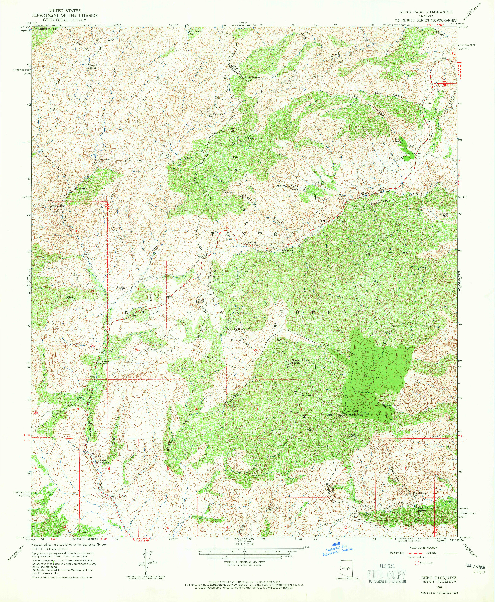 USGS 1:24000-SCALE QUADRANGLE FOR RENO PASS, AZ 1964