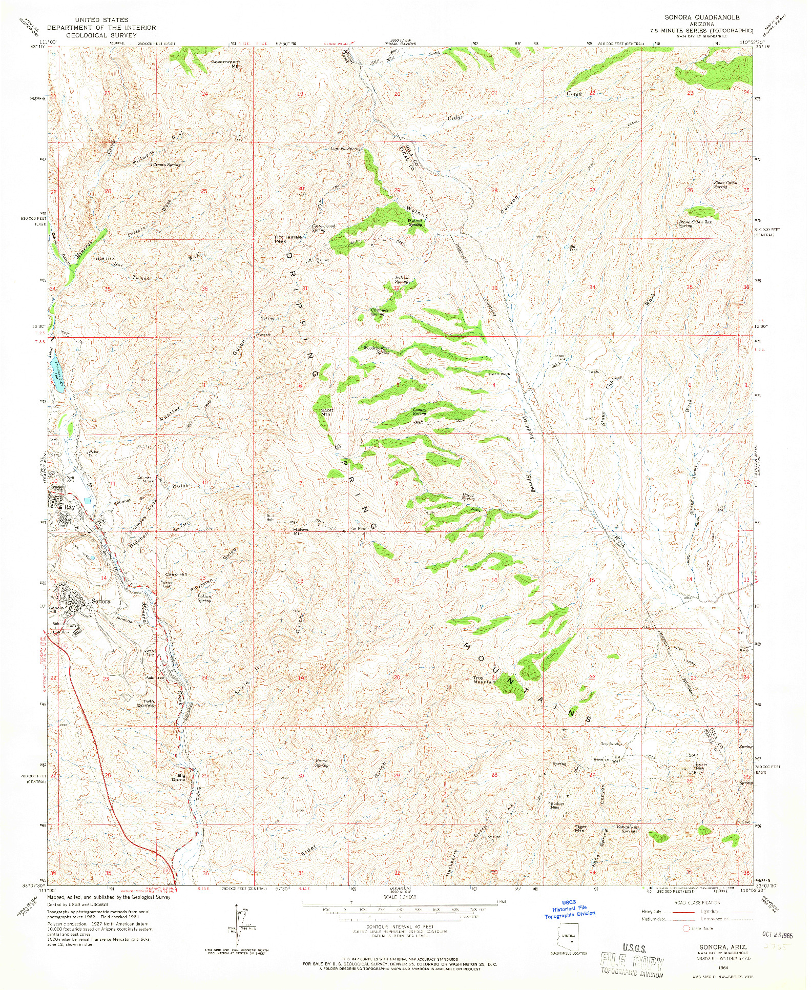 USGS 1:24000-SCALE QUADRANGLE FOR SONORA, AZ 1964