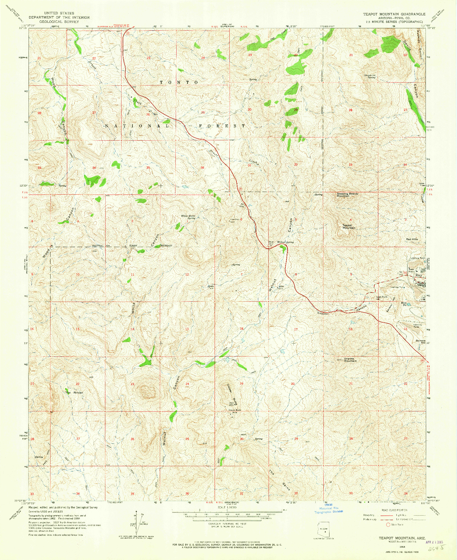 USGS 1:24000-SCALE QUADRANGLE FOR TEAPOT MOUNTAIN, AZ 1964