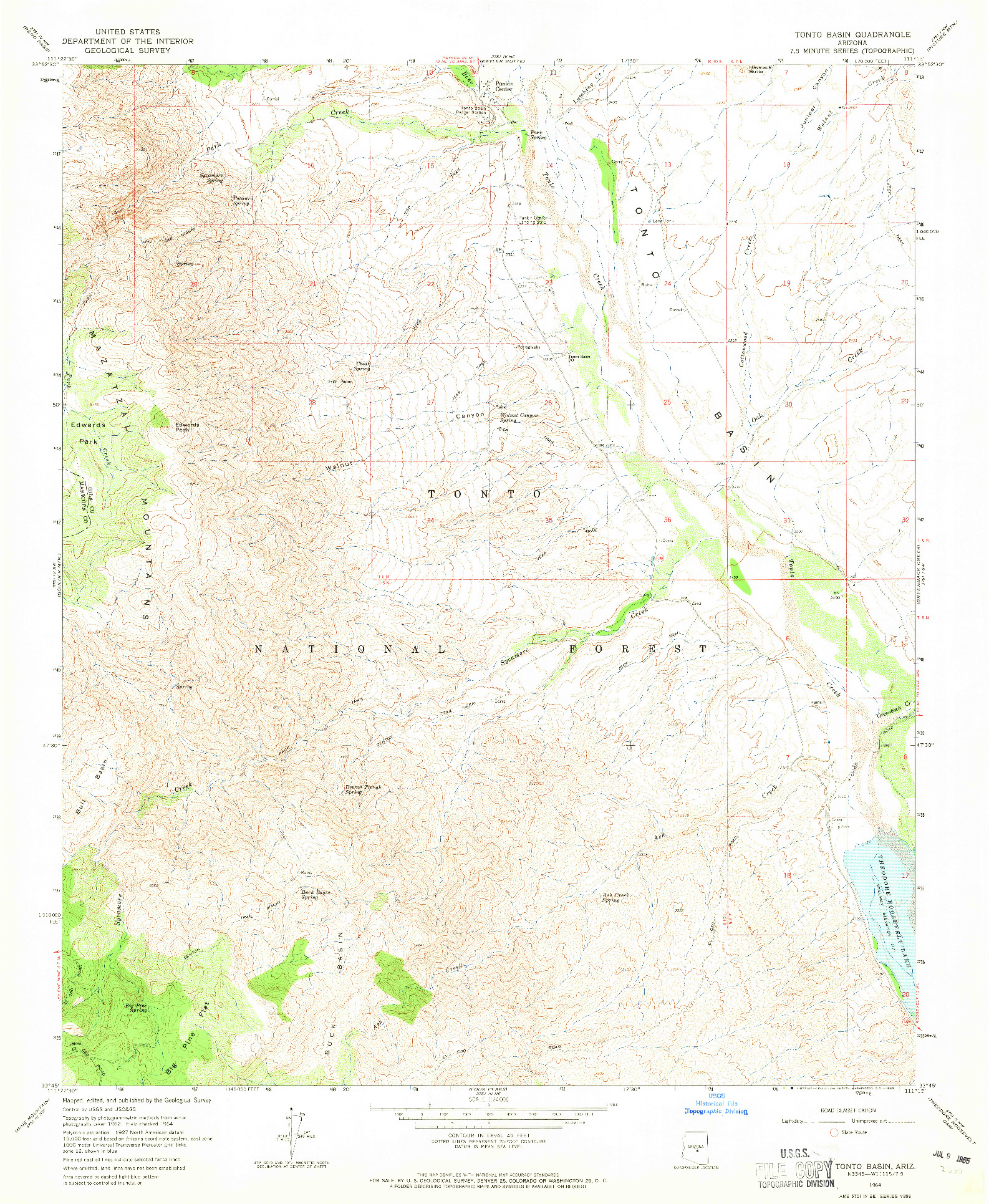 USGS 1:24000-SCALE QUADRANGLE FOR TONTO BASIN, AZ 1964
