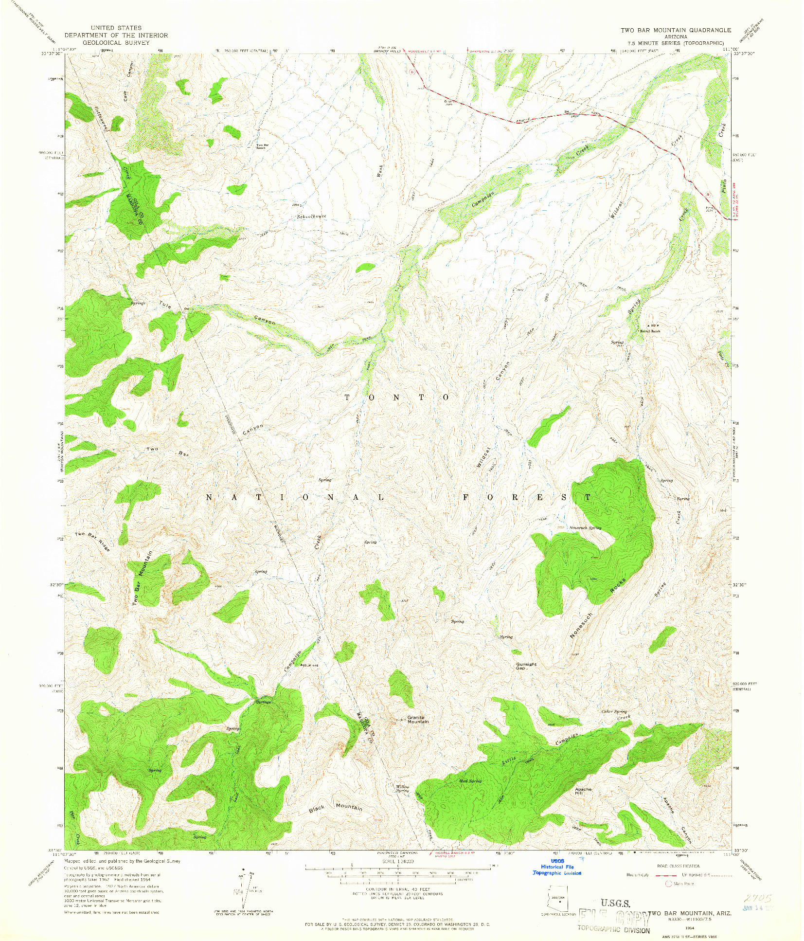 USGS 1:24000-SCALE QUADRANGLE FOR TWO BAR MOUNTAIN, AZ 1964