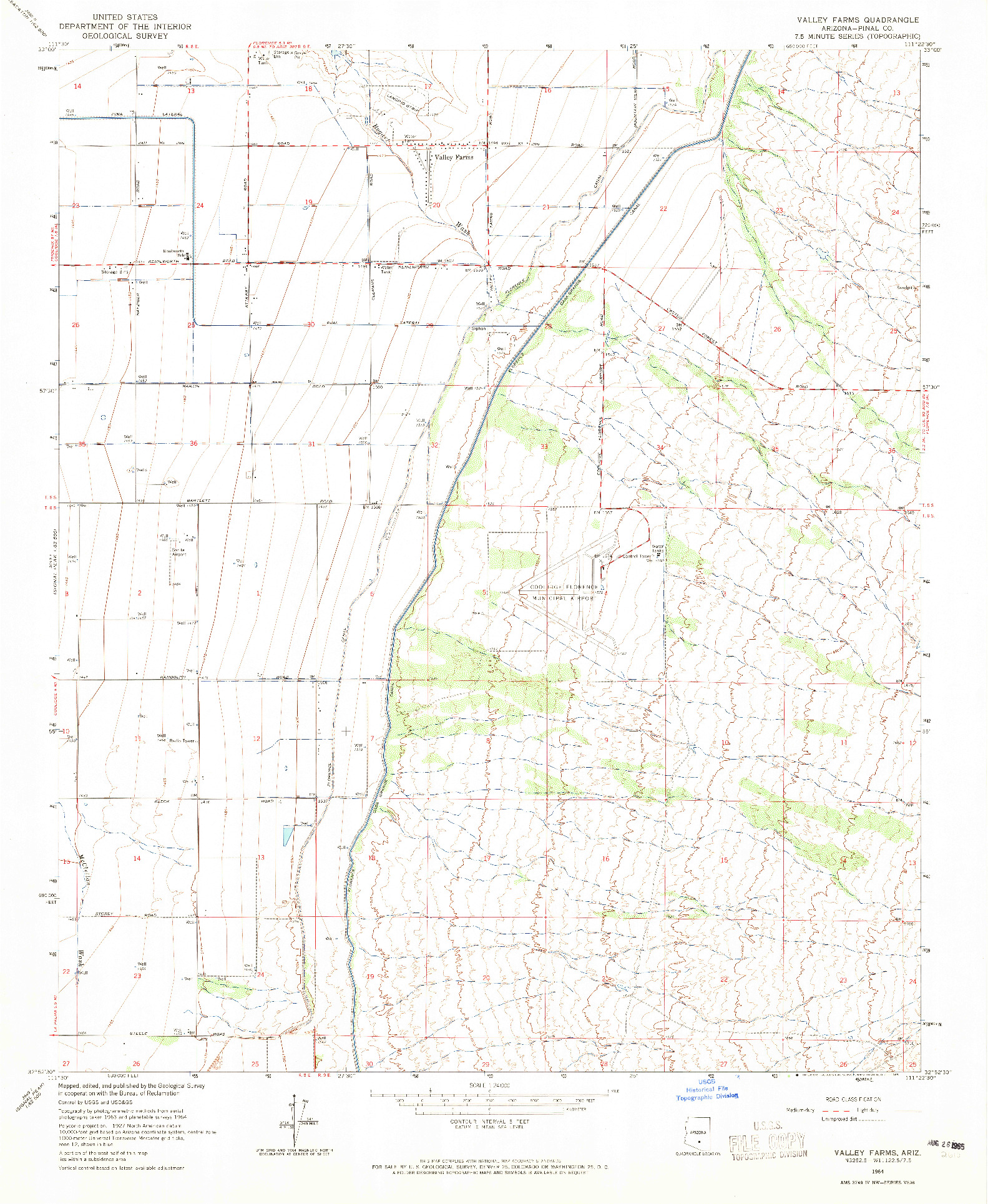 USGS 1:24000-SCALE QUADRANGLE FOR VALLEY FARMS, AZ 1964