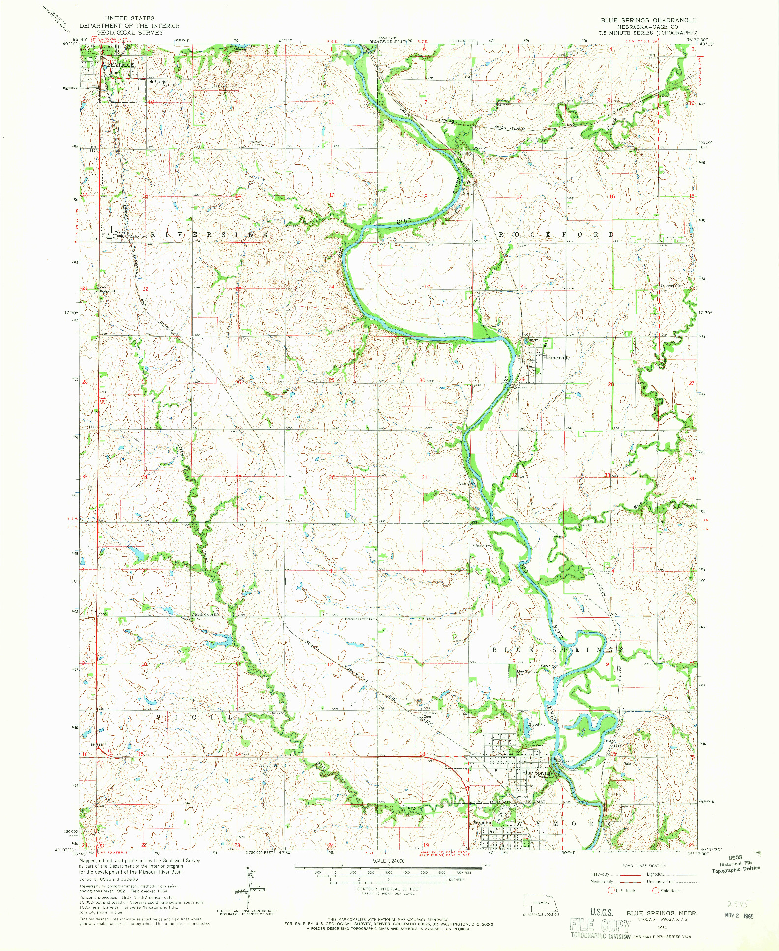 USGS 1:24000-SCALE QUADRANGLE FOR BLUE SPRINGS, NE 1964