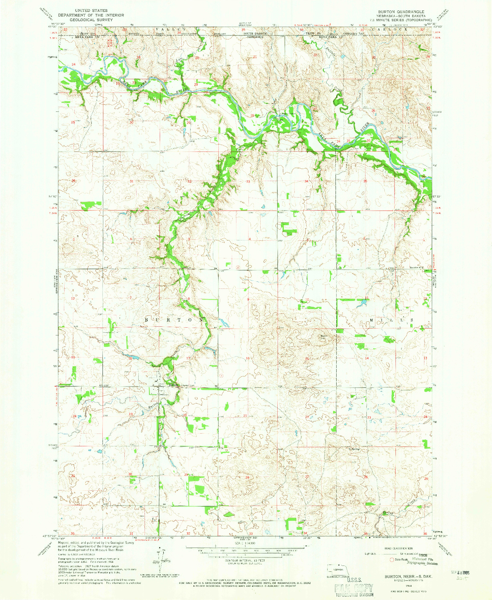 USGS 1:24000-SCALE QUADRANGLE FOR BURTON, NE 1964