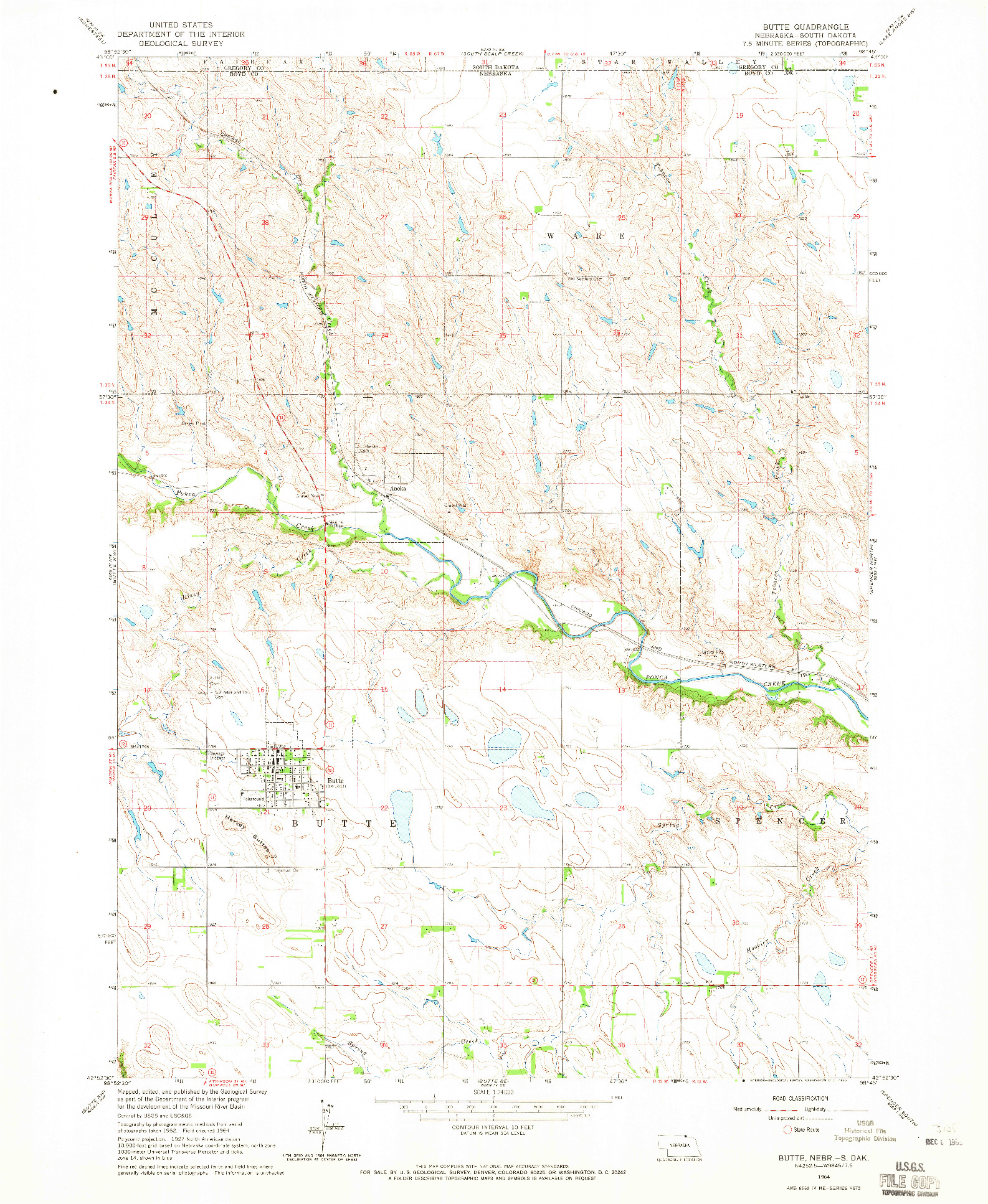 USGS 1:24000-SCALE QUADRANGLE FOR BUTTE, NE 1964