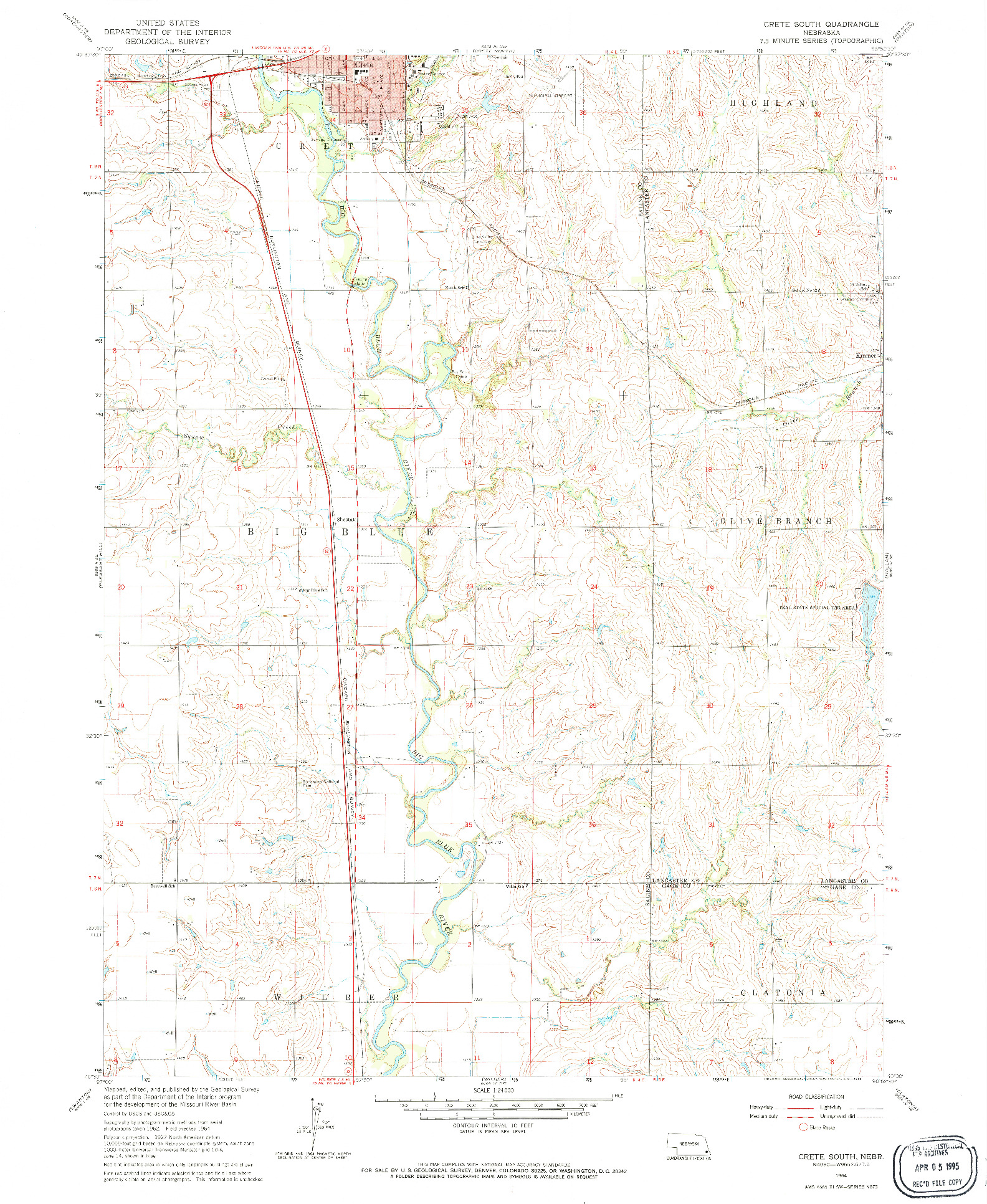 USGS 1:24000-SCALE QUADRANGLE FOR CRETE SOUTH, NE 1964