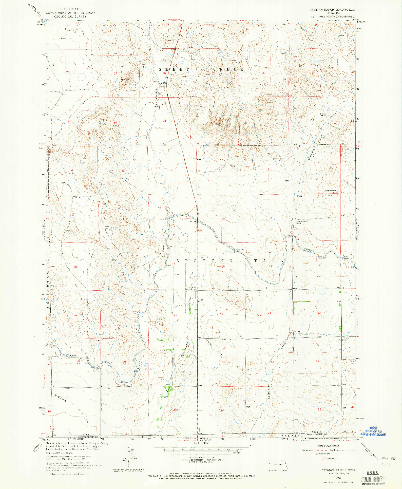 USGS 1:24000-SCALE QUADRANGLE FOR ERDMAN RANCH, NE 1963