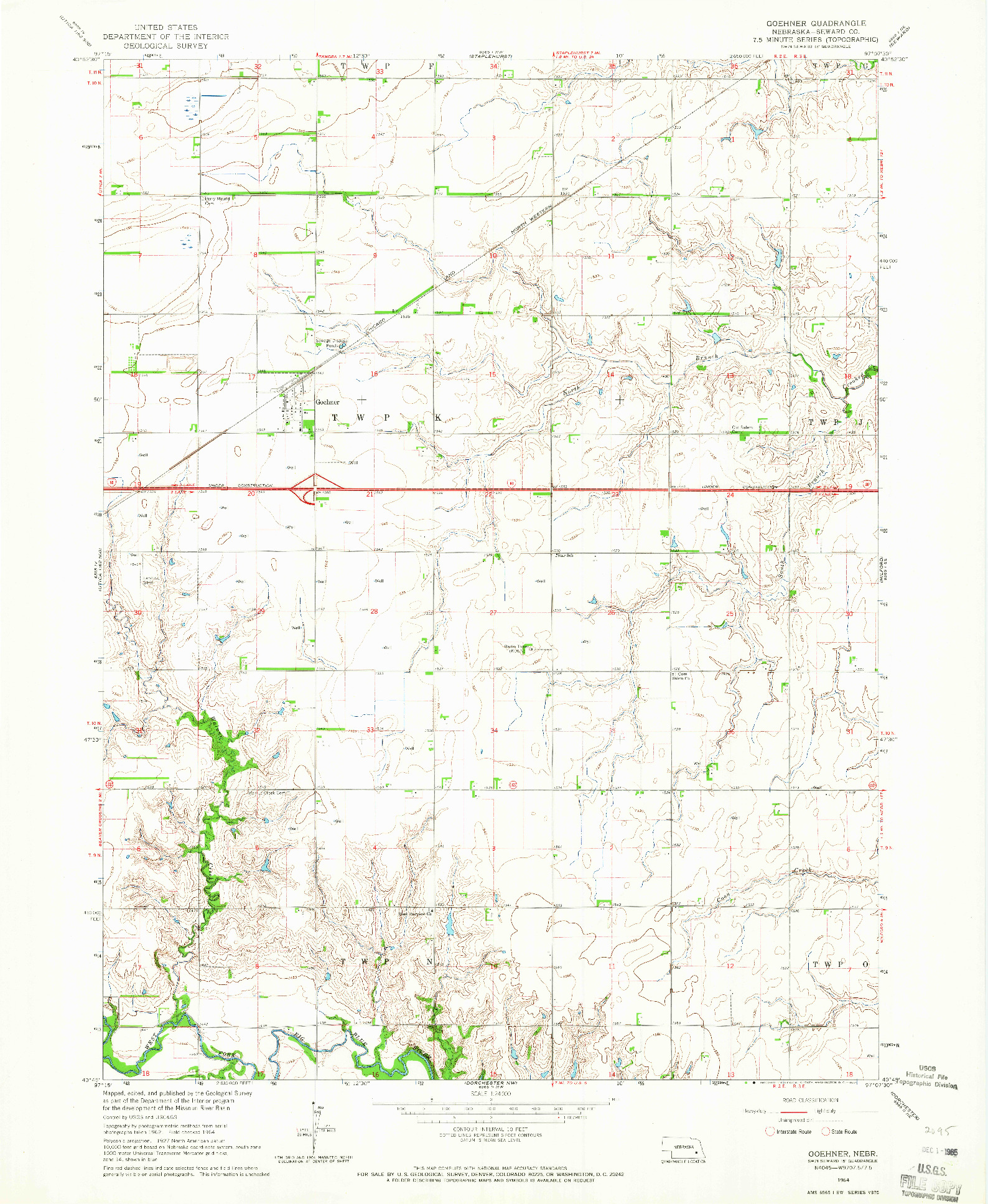 USGS 1:24000-SCALE QUADRANGLE FOR GOEHNER, NE 1964
