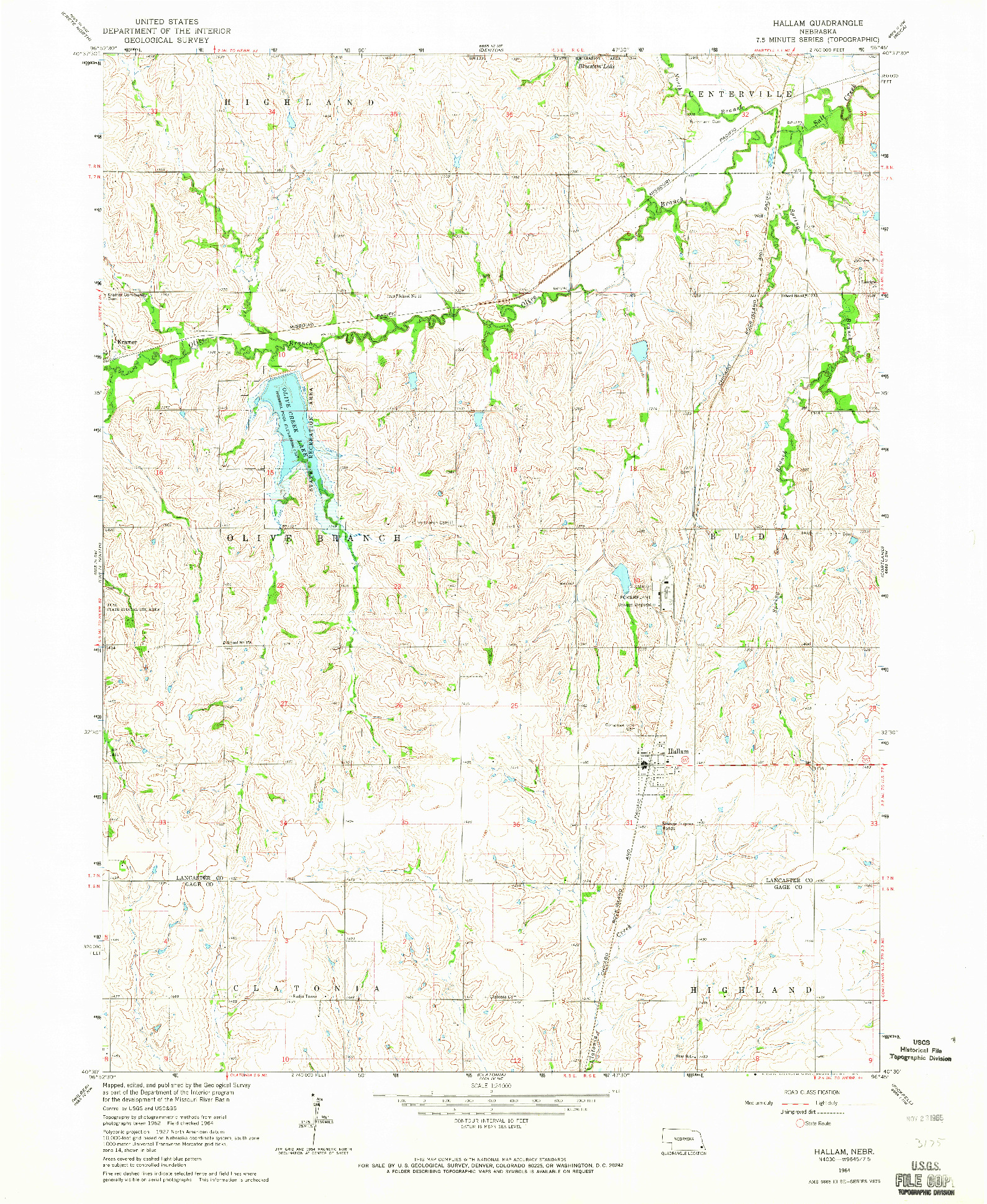 USGS 1:24000-SCALE QUADRANGLE FOR HALLAM, NE 1964