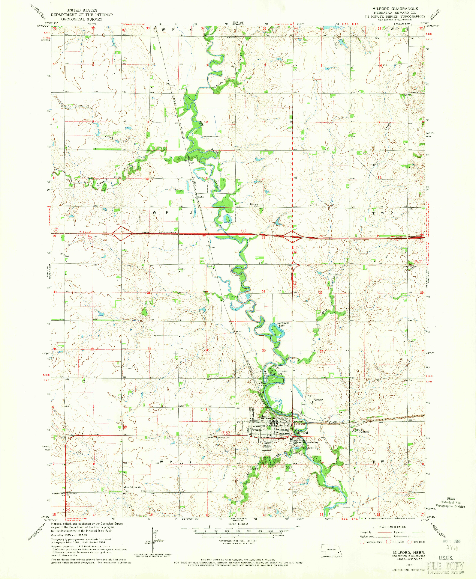 USGS 1:24000-SCALE QUADRANGLE FOR MILFORD, NE 1964