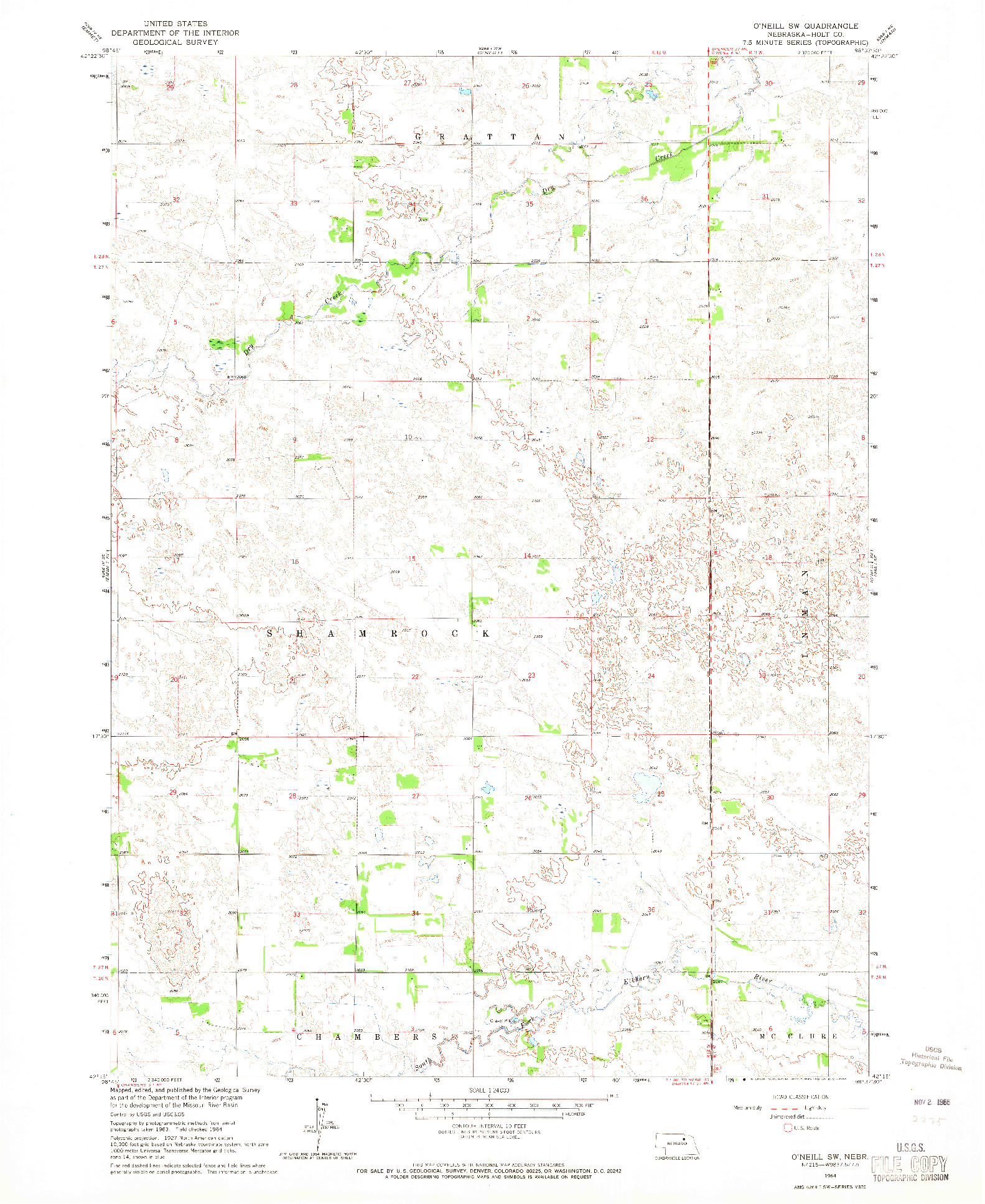 USGS 1:24000-SCALE QUADRANGLE FOR O'NEILL SW, NE 1964