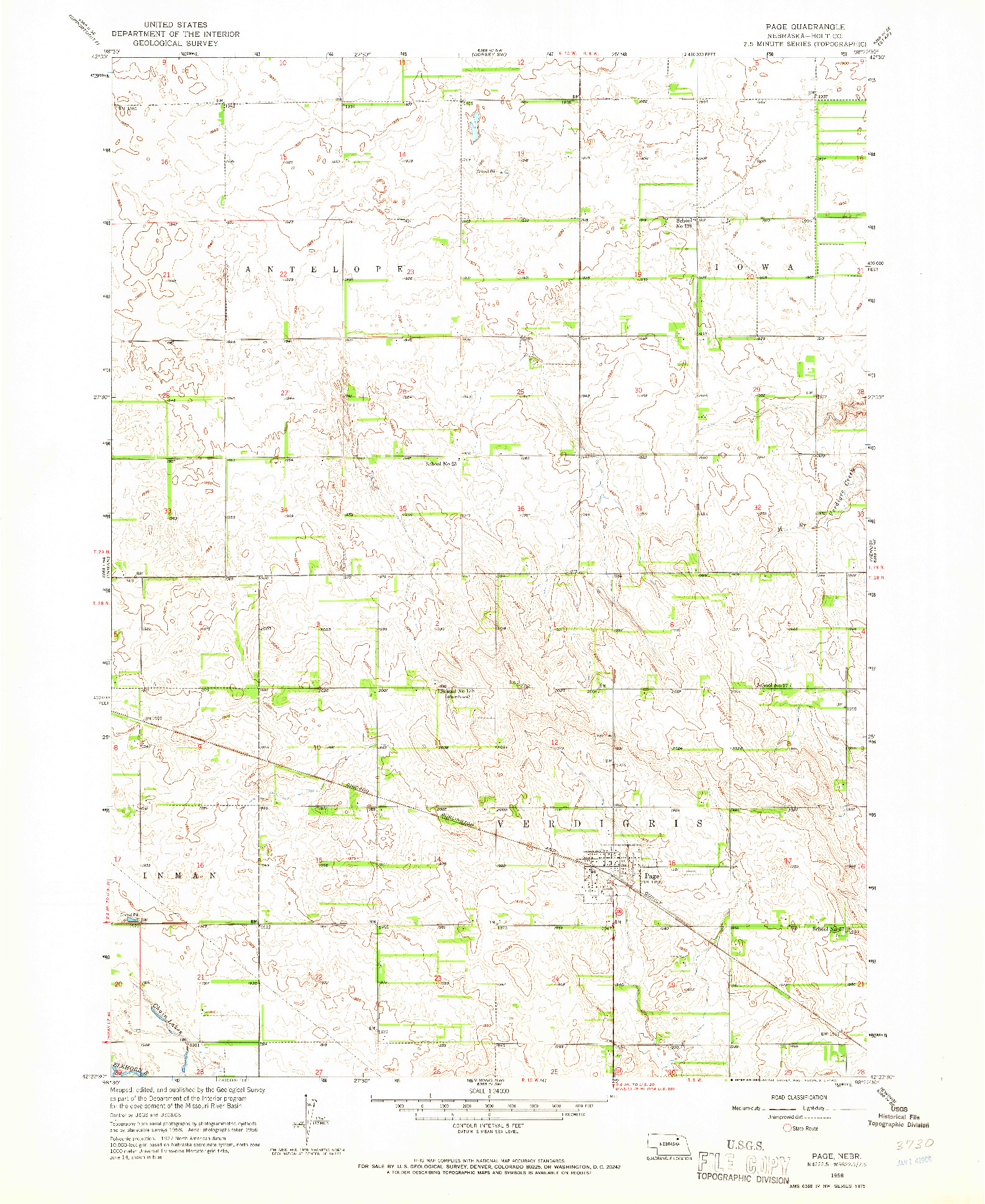 USGS 1:24000-SCALE QUADRANGLE FOR PAGE, NE 1958