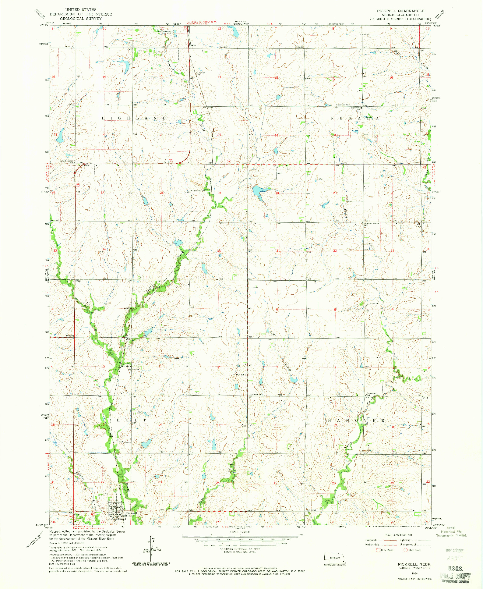 USGS 1:24000-SCALE QUADRANGLE FOR PICKRELL, NE 1964